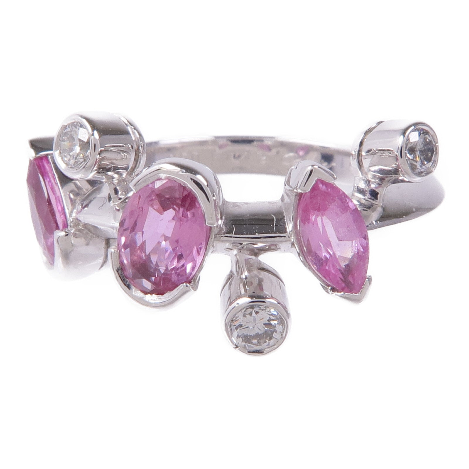 CARTIER PT950鉑金Merimero Ring粉紅色藍寶石/鑽石戒指Cartier#49/US#5