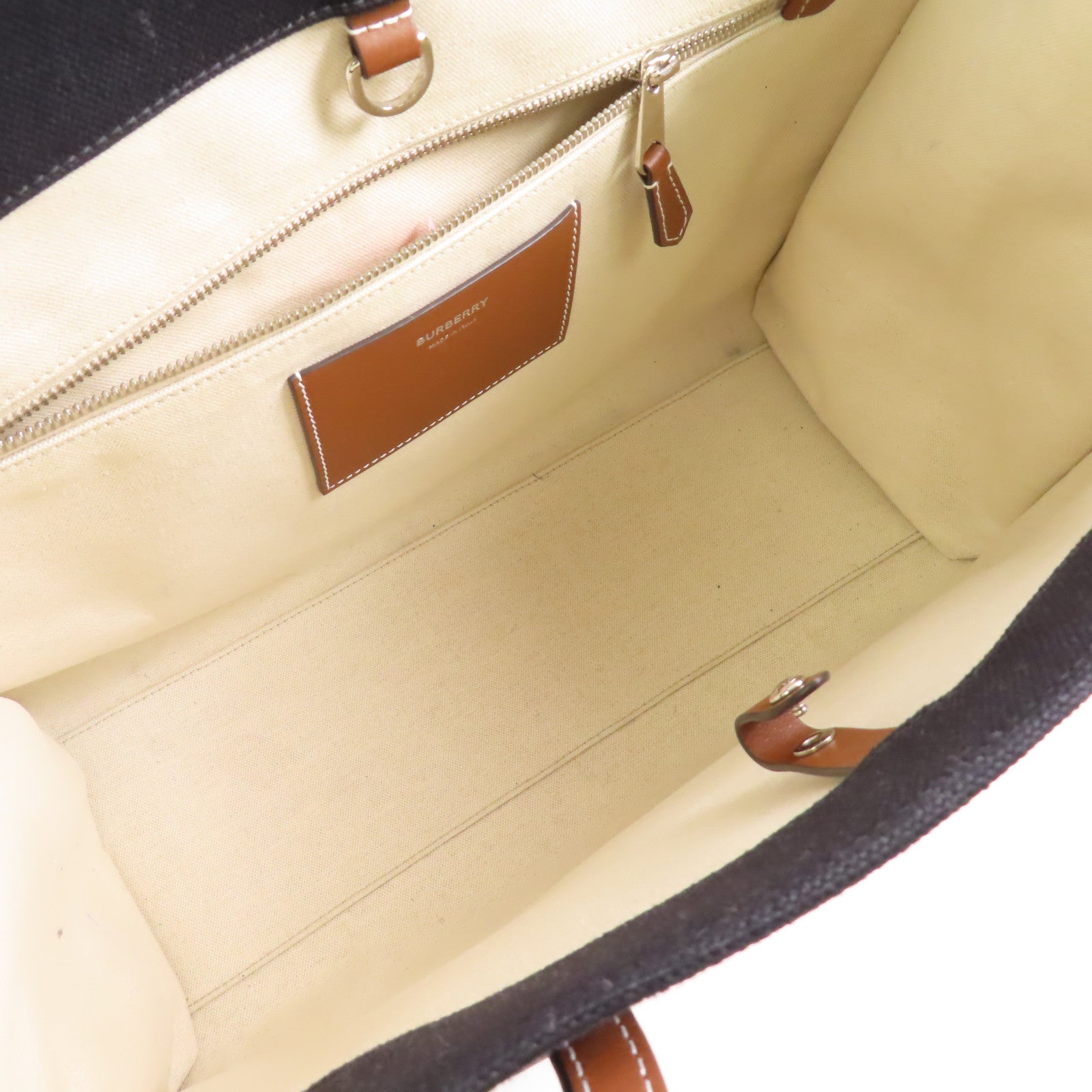 BURBERRY 帆布Freya Tote銀扣手挽袋黑色/棕色