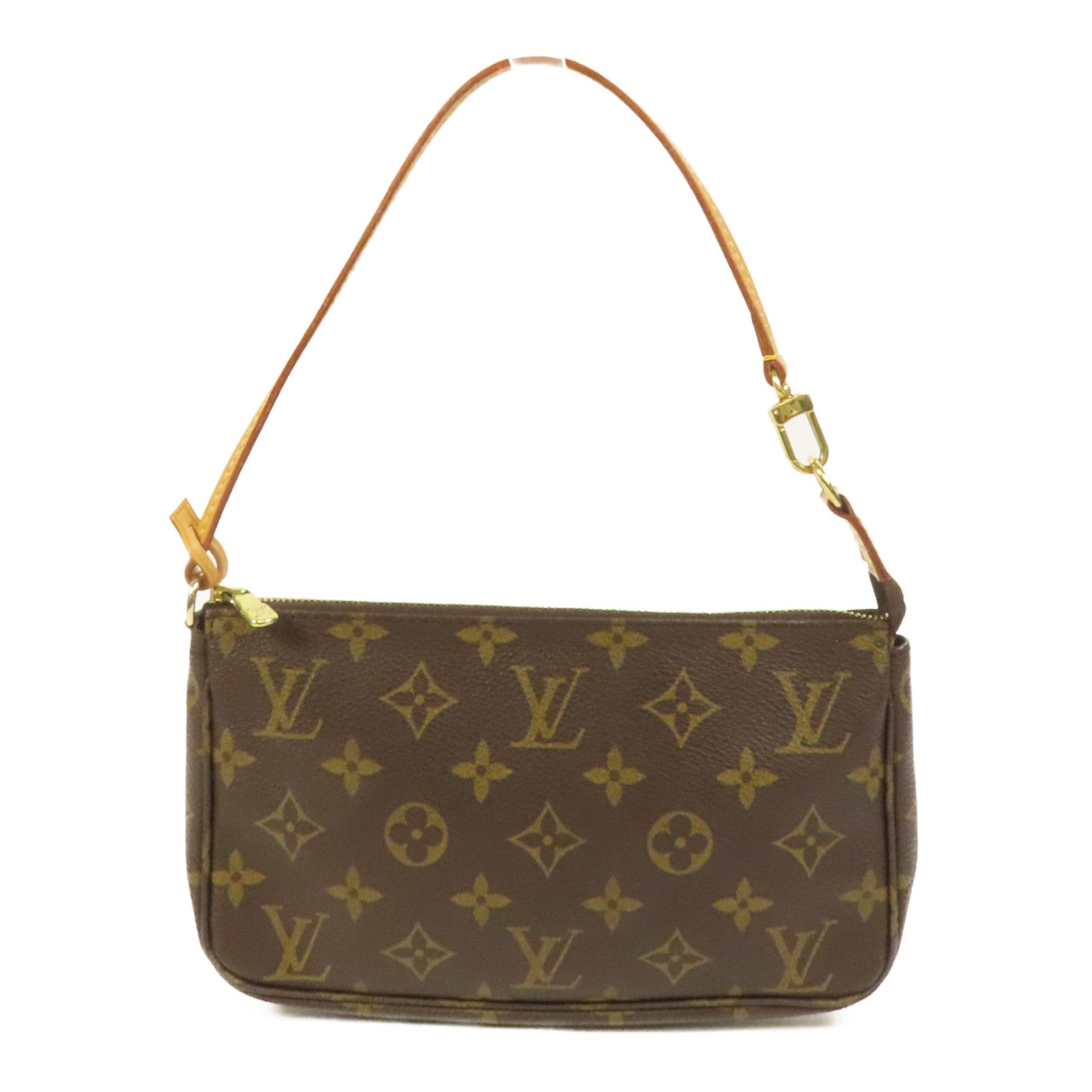 LOUIS VUITTON Monogram Pochette Accessoires金扣手挽袋棕色