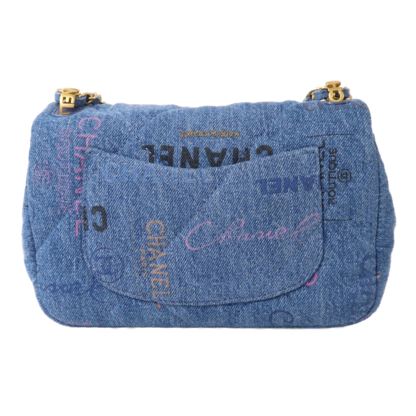 CHANEL 牛仔布Chain Shoulder Bag鏈帶肩背袋