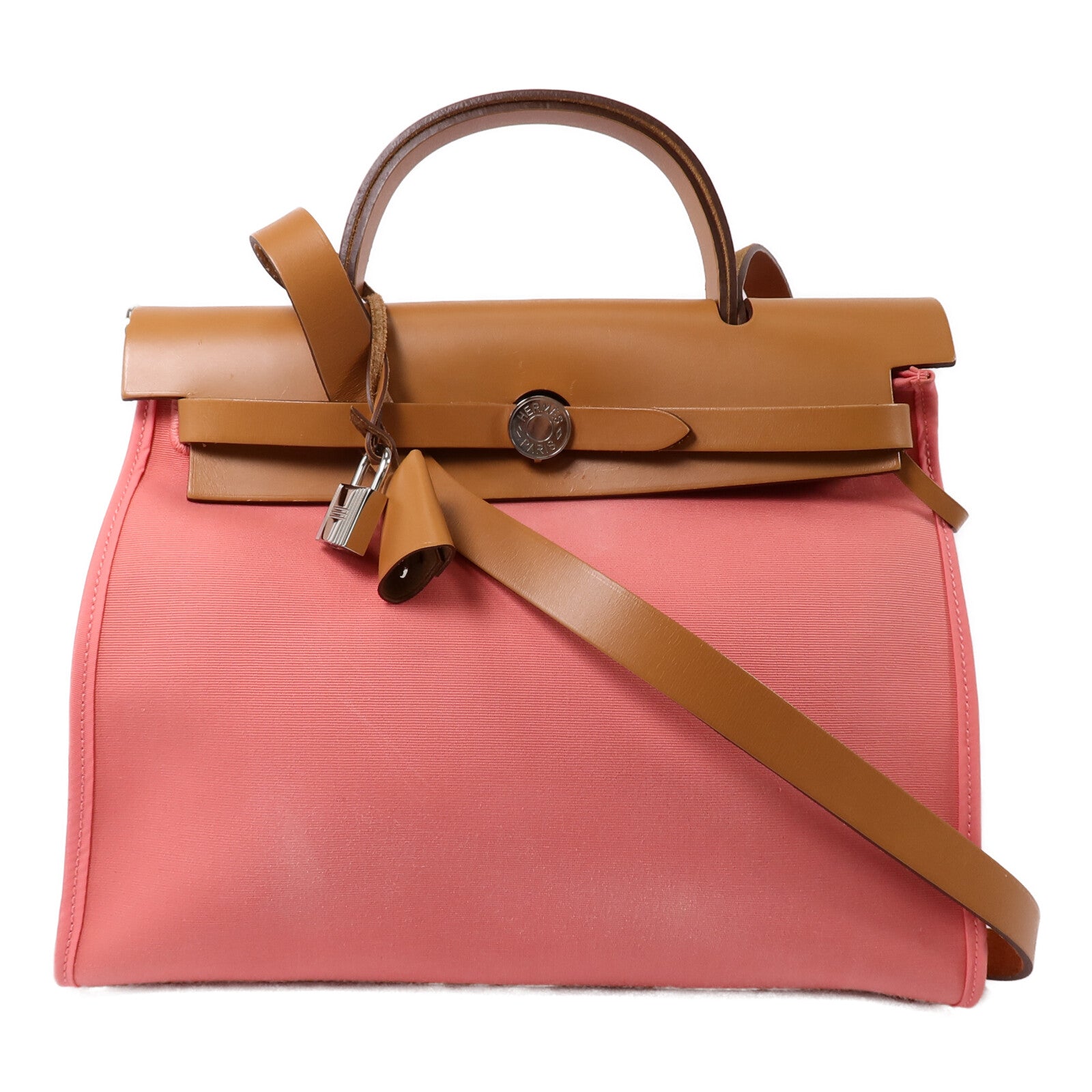 HERMES 帆布Herbag PM手挽肩背兩用袋Rose Azalee