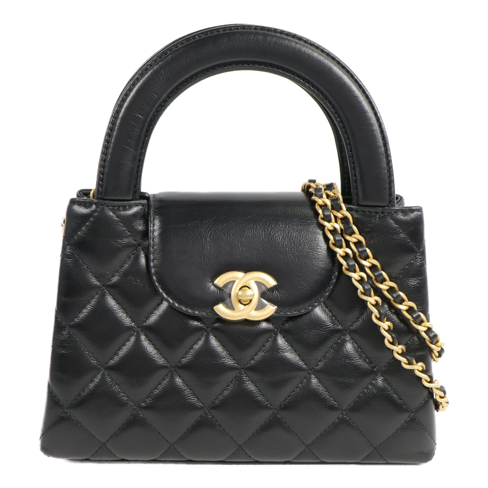CHANEL 牛皮皮革Kelly Mini鏈帶手挽肩背兩用袋