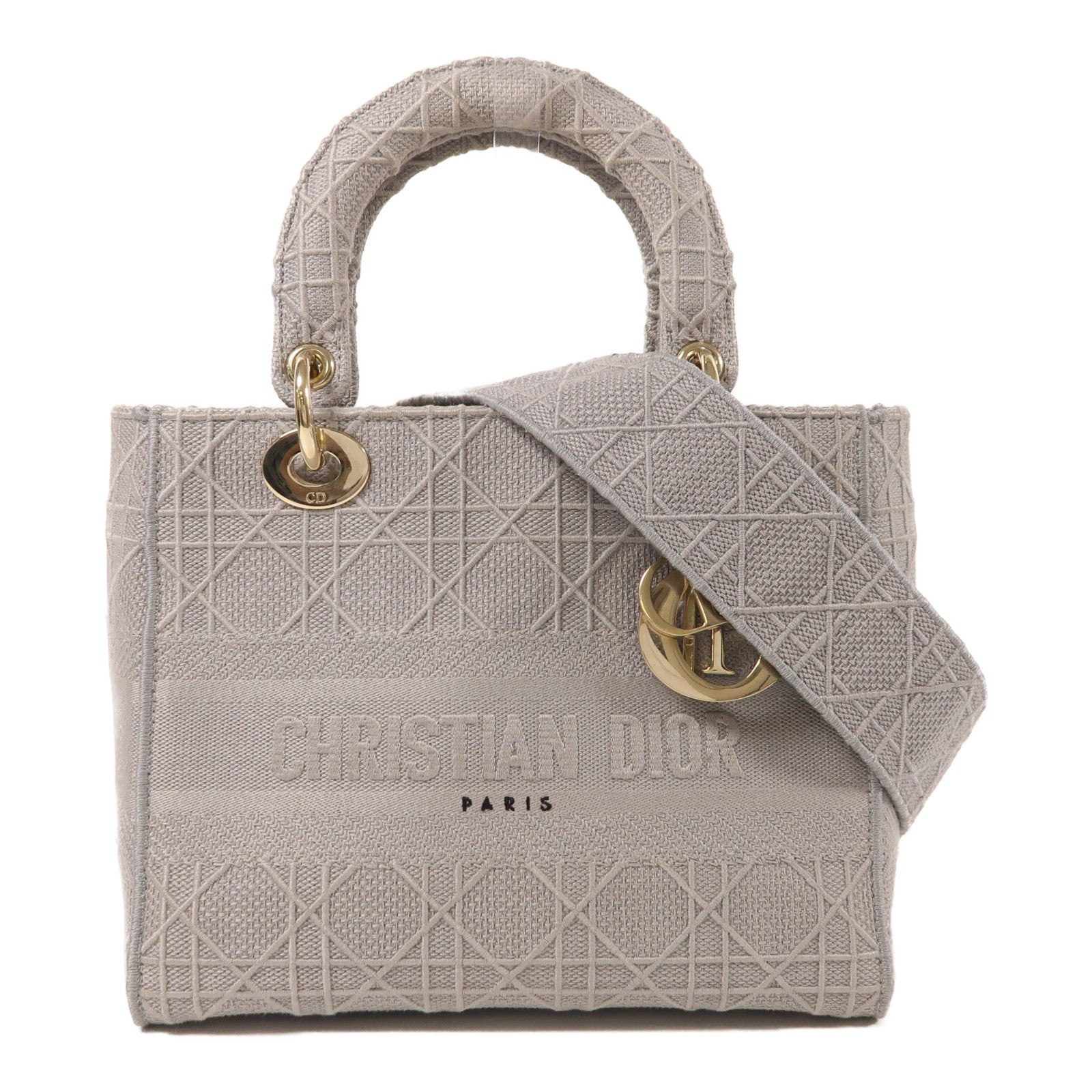 Dior 帆布Lady Dior金扣手挽肩背兩用袋