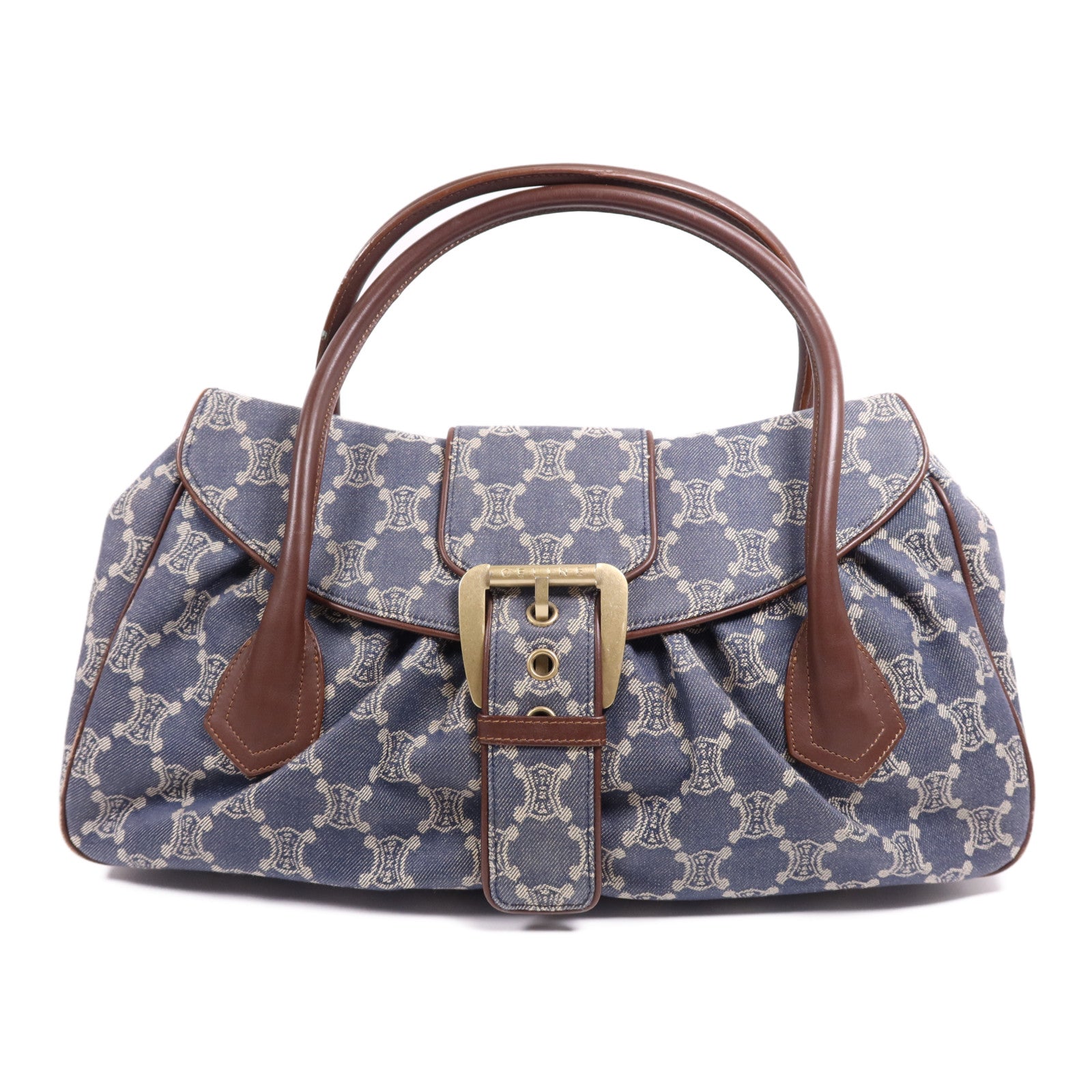 CELINE 牛仔布/皮革Macadam Hand Bag金扣手挽袋