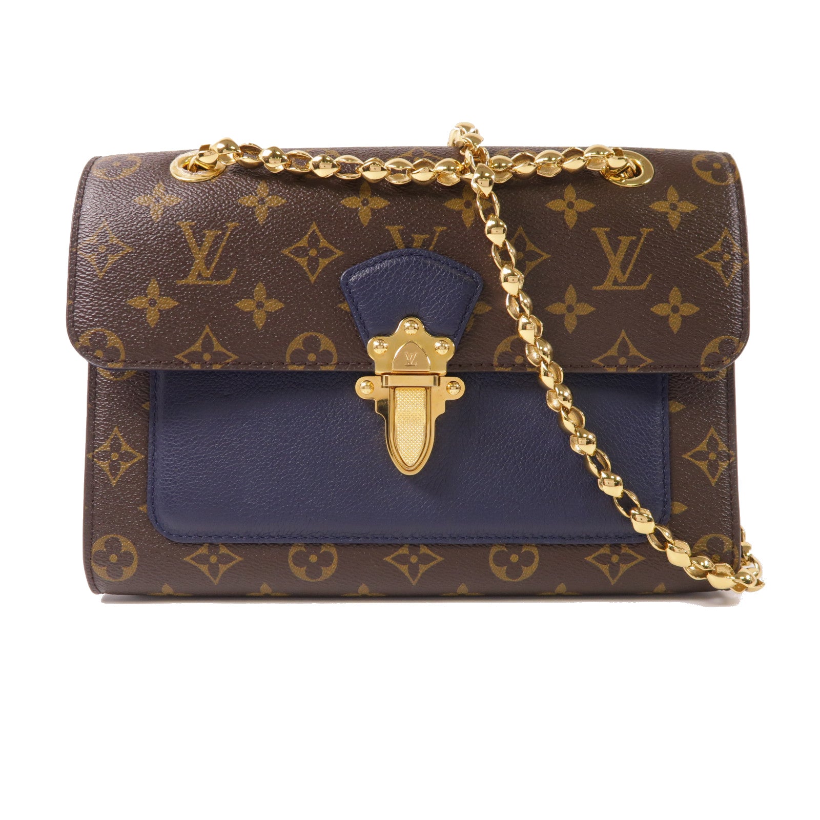 LOUIS VUITTON LV GHW Victoire Chain Shoulder Bag M44038 Monogram Brown/Navy