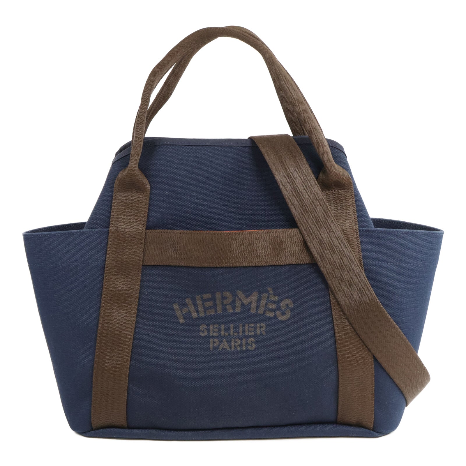 HERMES 帆布Sac De Pansage Groom手挽肩背兩用袋Navy/Feu