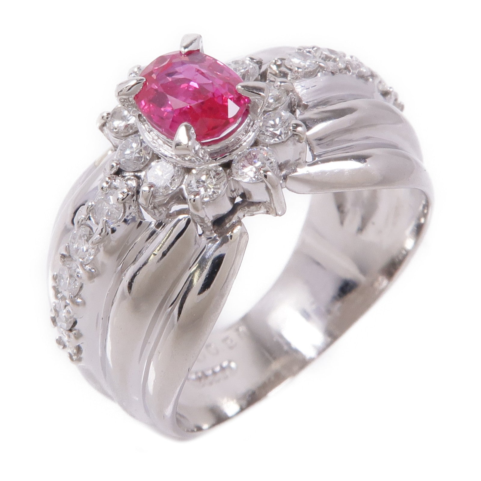 JEWELRY 【激減優惠】PT900鉑金Pink Sapphire/Diamond Ring粉紅色藍寶石/鑽石戒指US#5.5