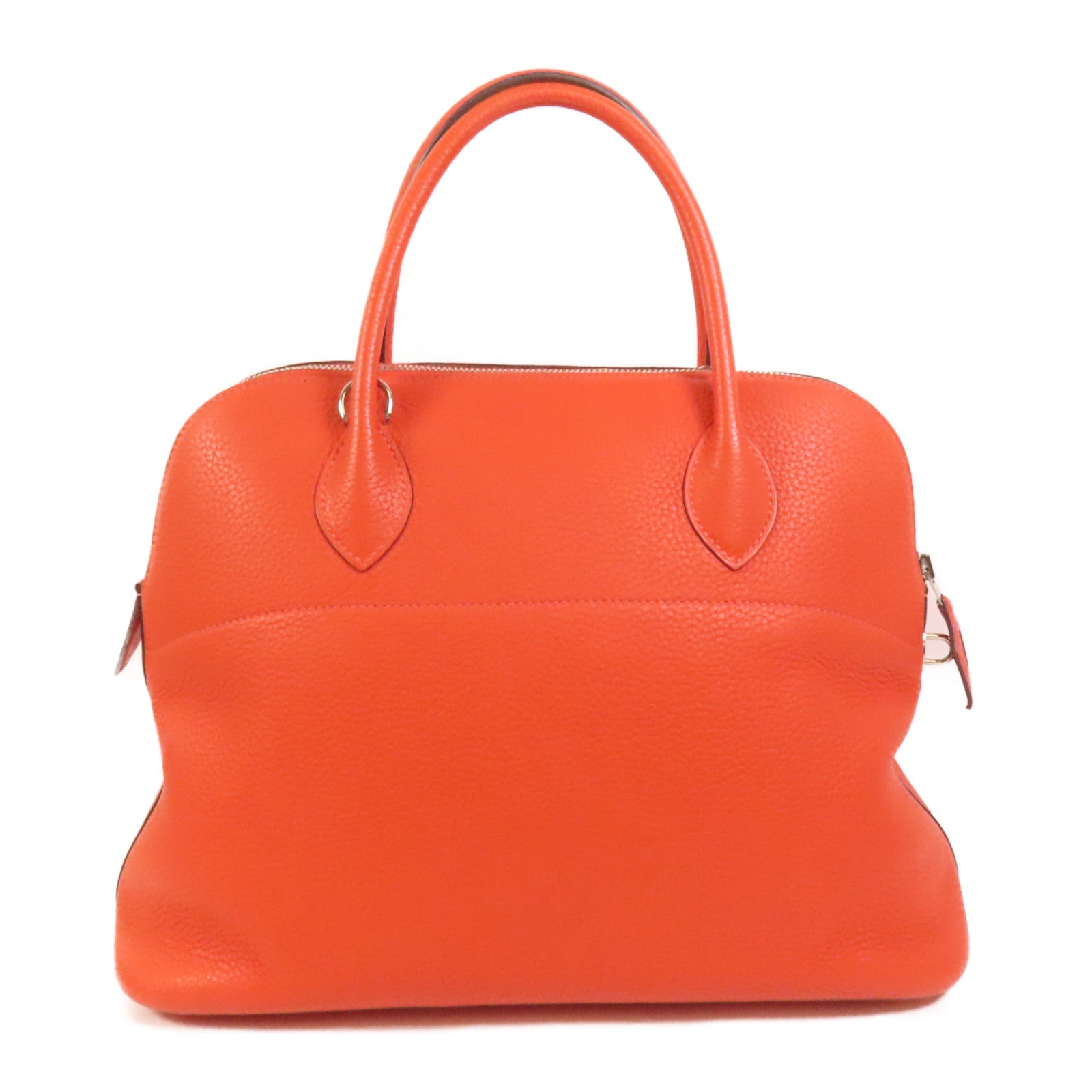 HERMES Clemence皮革Bolide 35銀扣手挽肩背兩用袋Orange Poppy