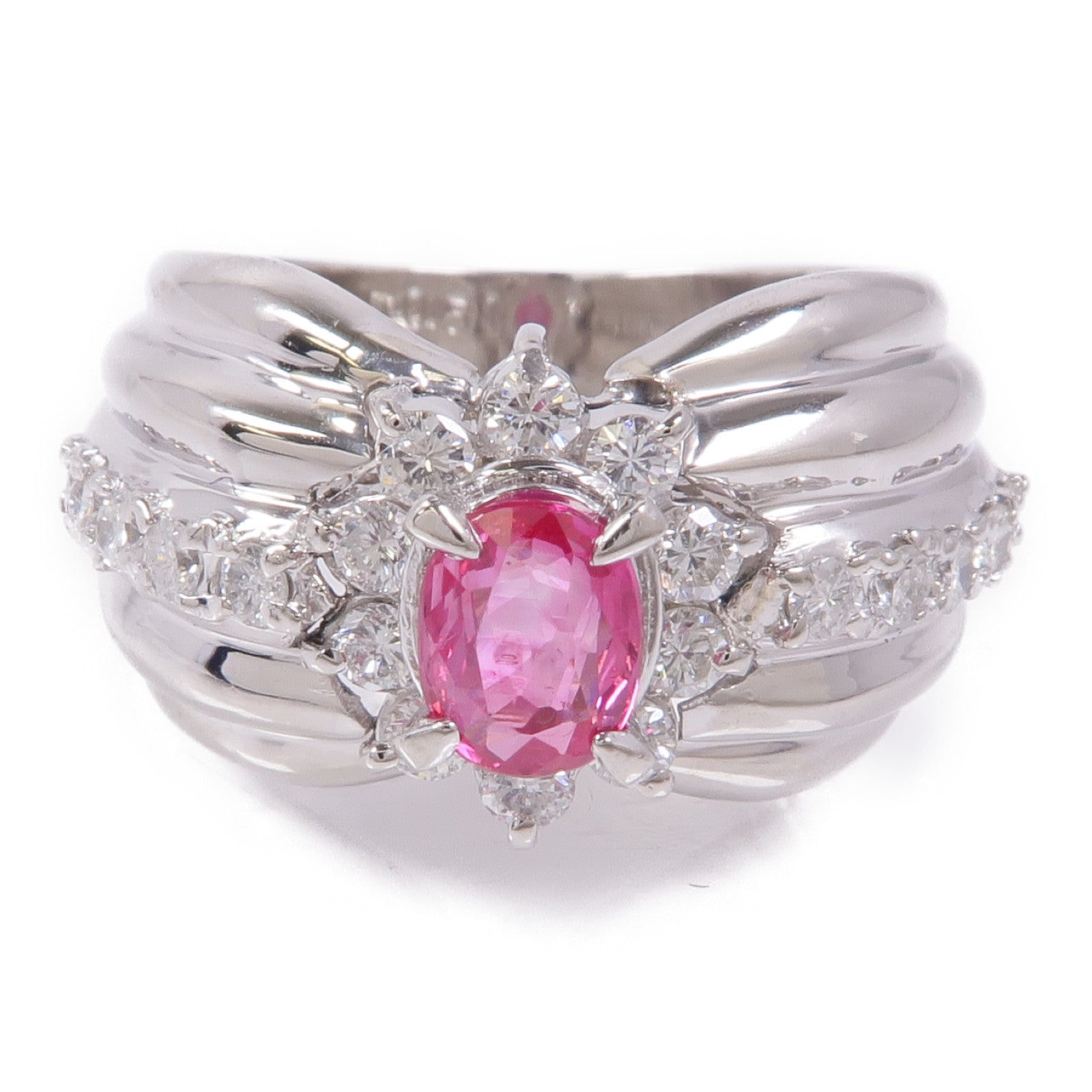 JEWELRY 【激減優惠】PT900鉑金Pink Sapphire/Diamond Ring粉紅色藍寶石/鑽石戒指US#5.5