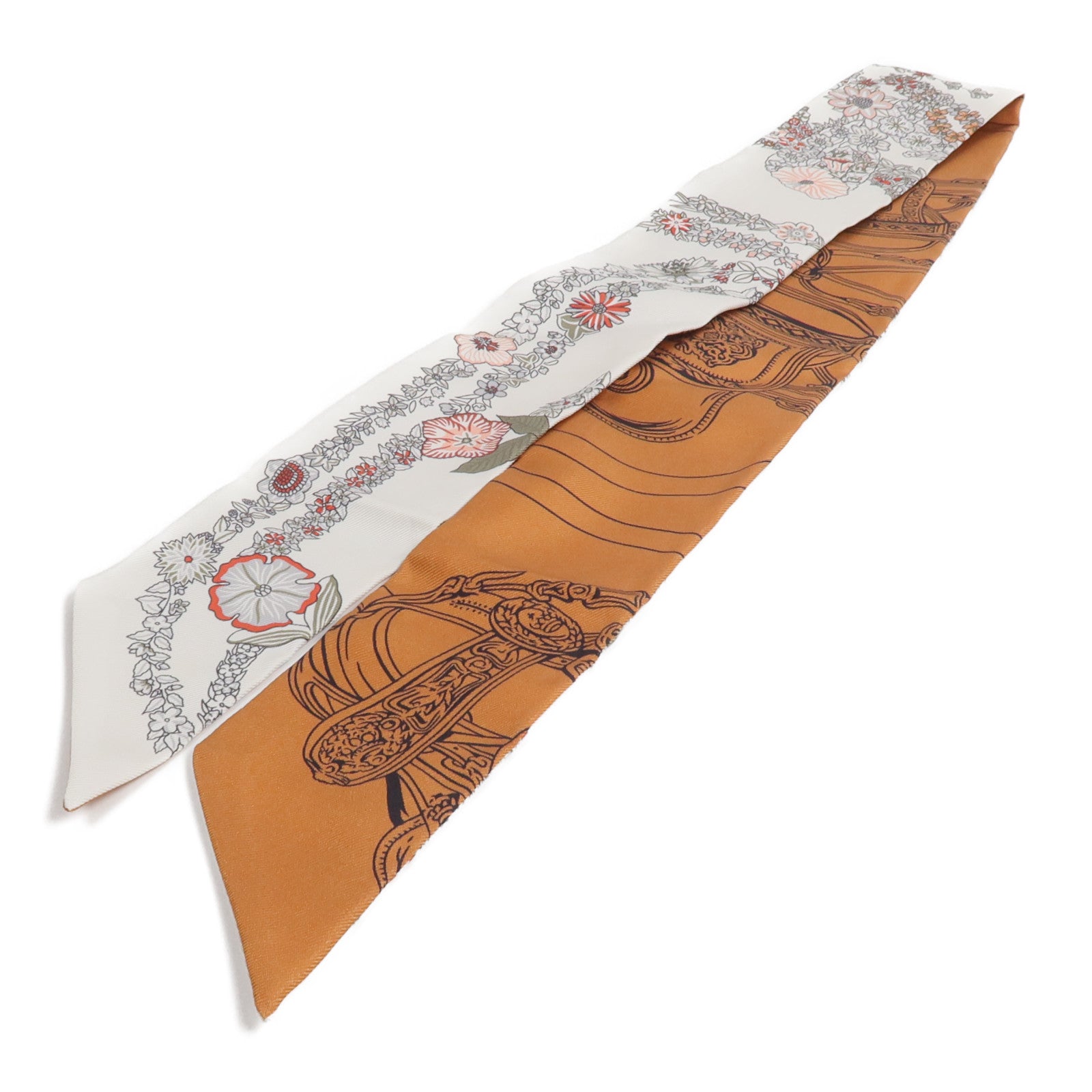 HERMES 絲質Brides de Gala en Fleurs Twilly絲巾