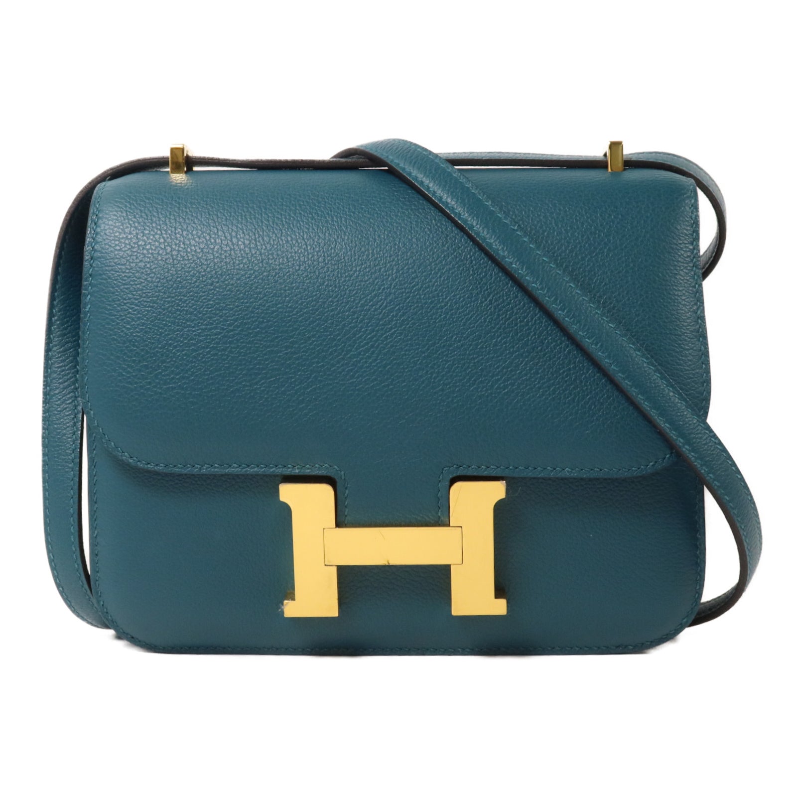 HERMES Evercolor皮革Constance Mini肩背袋Vert Bosphore