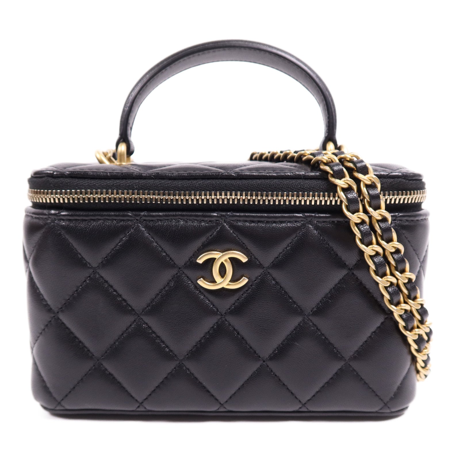 CHANEL 羊皮皮革Vanity Case金扣鏈帶肩背袋