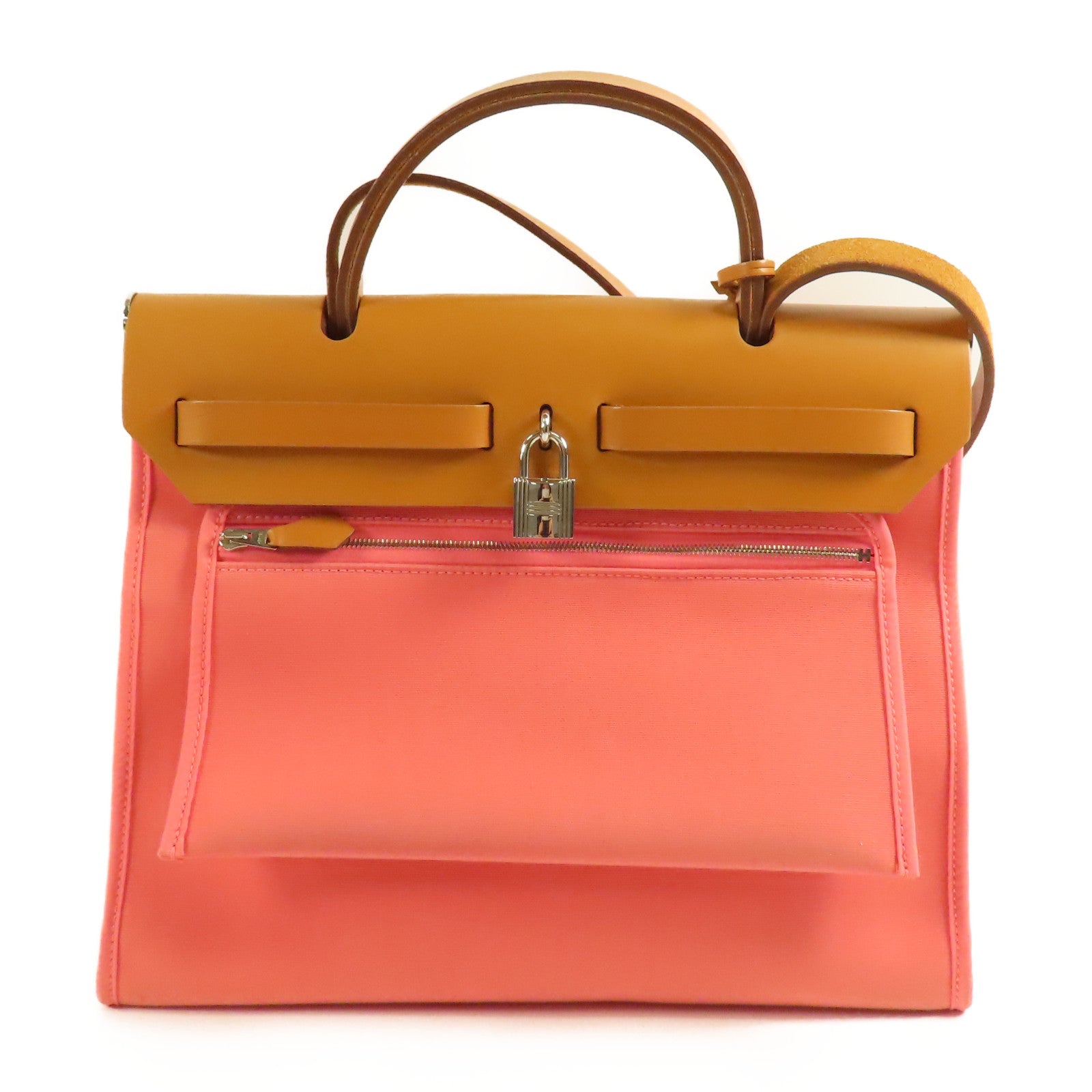 HERMES 帆布Herbag PM銀扣手挽肩背兩用袋Rose Azalee