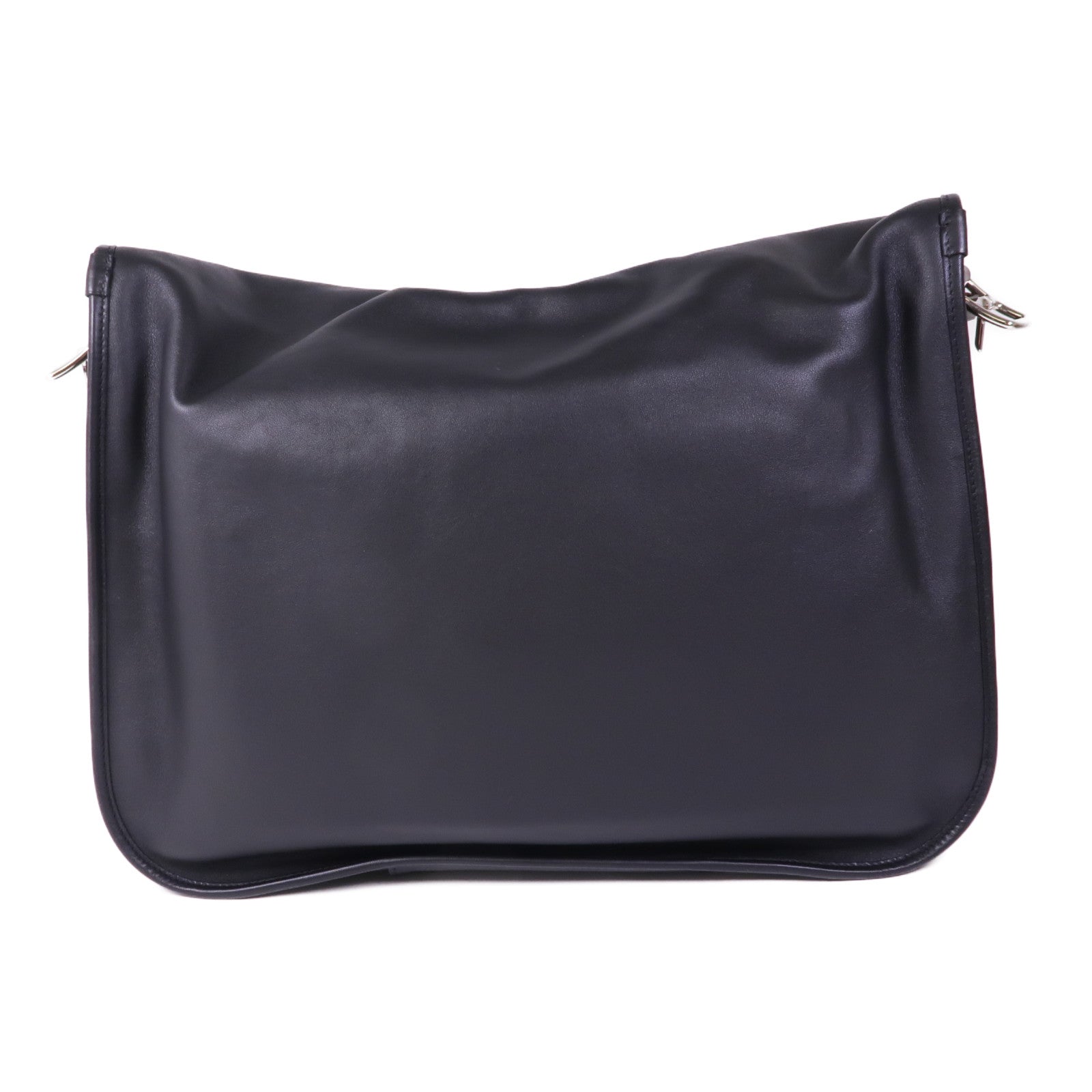 HERMES Swift皮革Barda銀扣肩背袋/斜挎包Noir