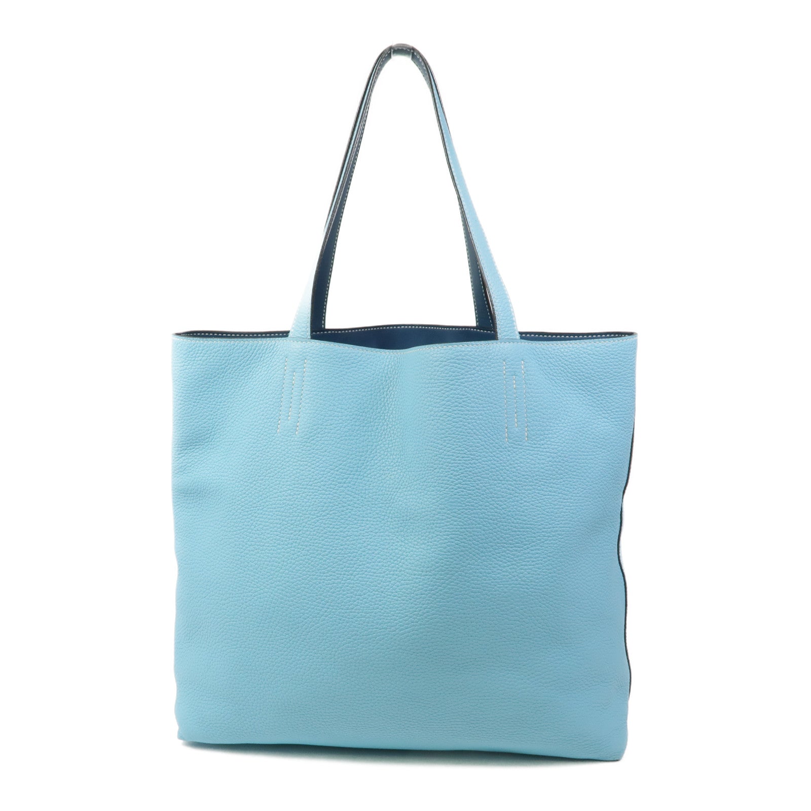 HERMES Clemence皮革Double Sens 35手挽袋Bleu Atoll/Blue Jean