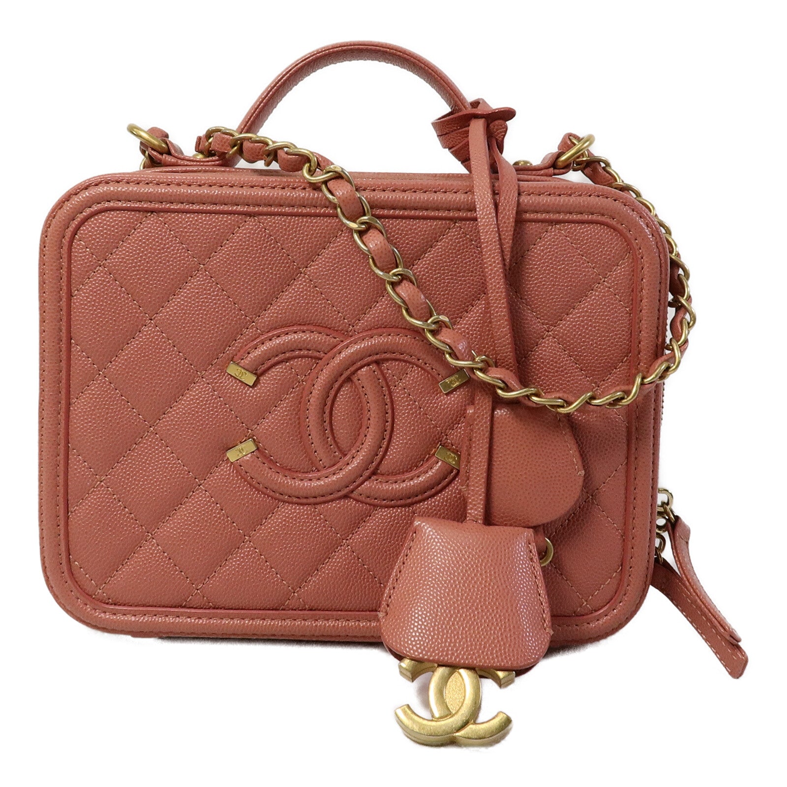 CHANEL 牛皮皮革Vanity Case鏈帶手挽肩背兩用袋