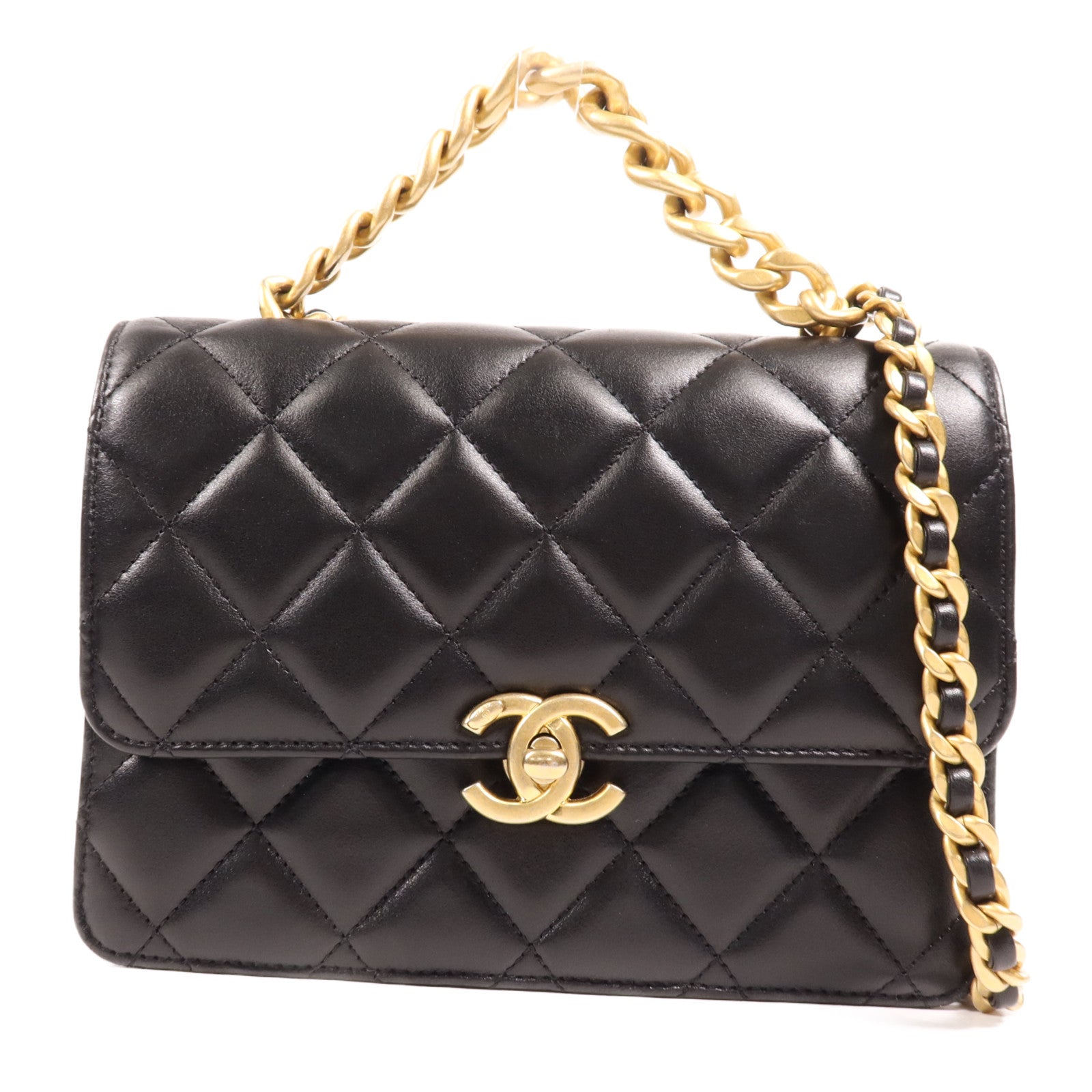 CHANEL 羊皮皮革Shoulder Bag金扣手挽肩背兩用袋