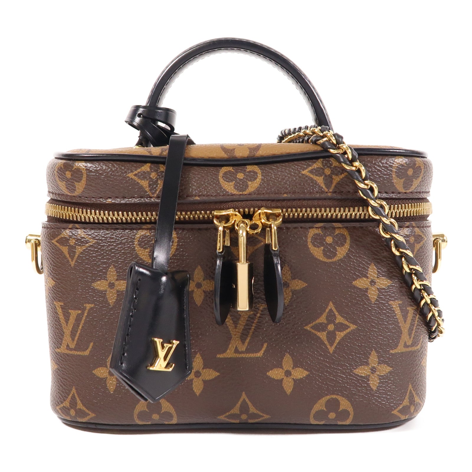 LOUIS VUITTON Monogram Reverse Vanity PM金扣手挽肩背兩用袋棕色