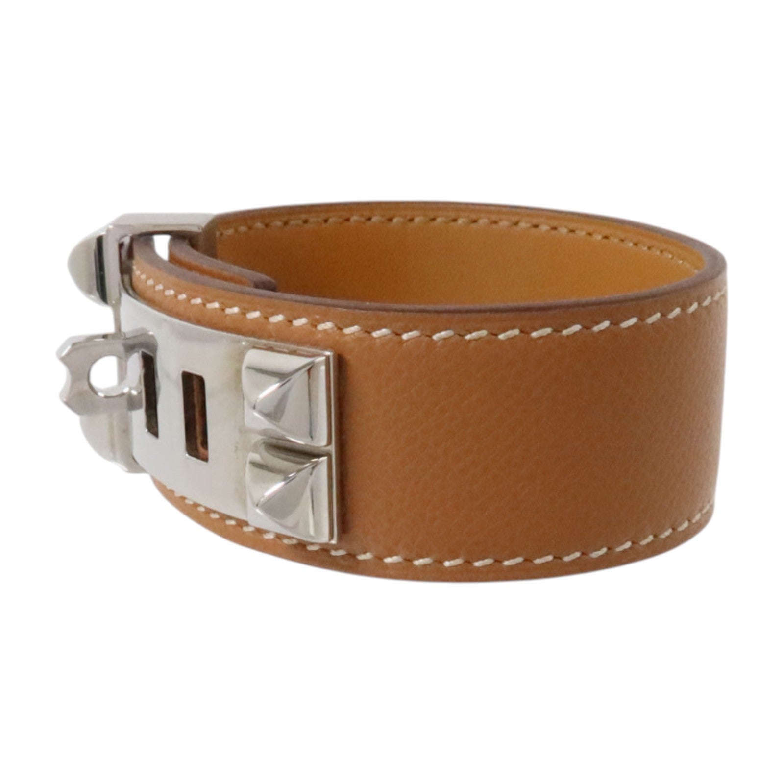 HERMES Madame皮革/金屬Collier De Chien 24 Bracelet銀扣手鏈Gold