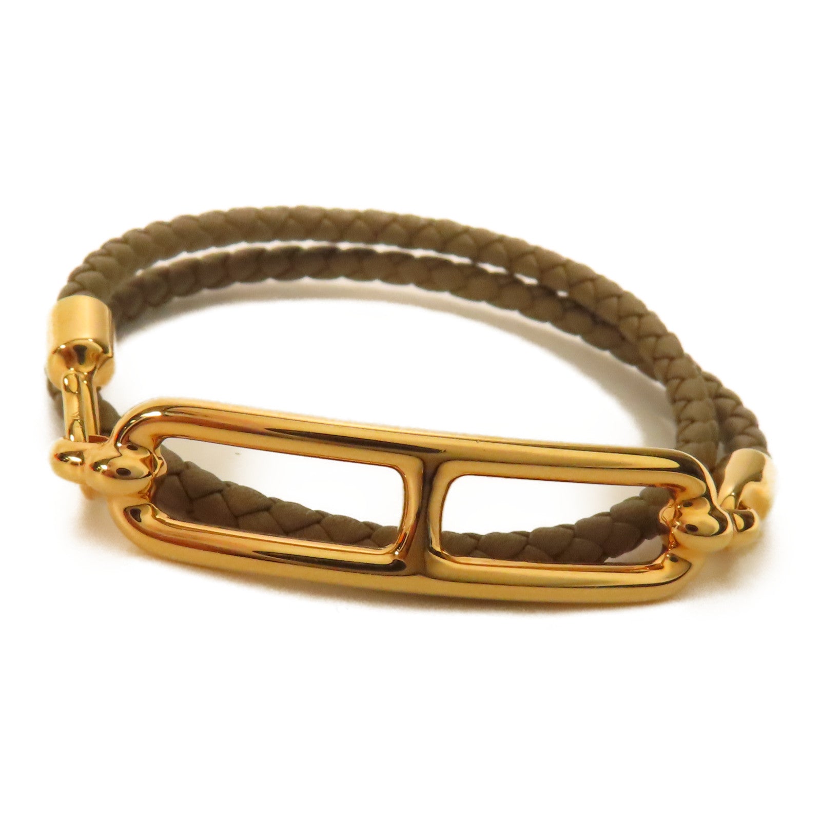 HERMES GHW Roulis Double Tour Bracelet Calfskin Leather Brown Etoupe