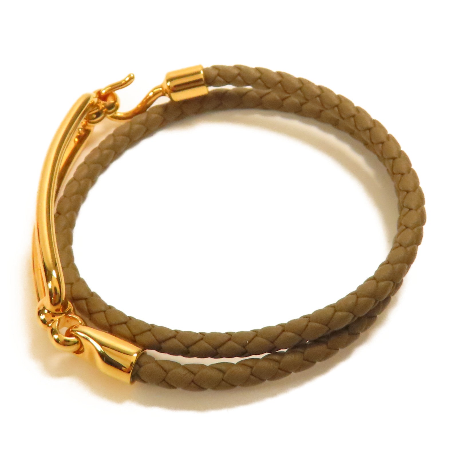 HERMES GHW Roulis Double Tour Bracelet Calfskin Leather Brown Etoupe