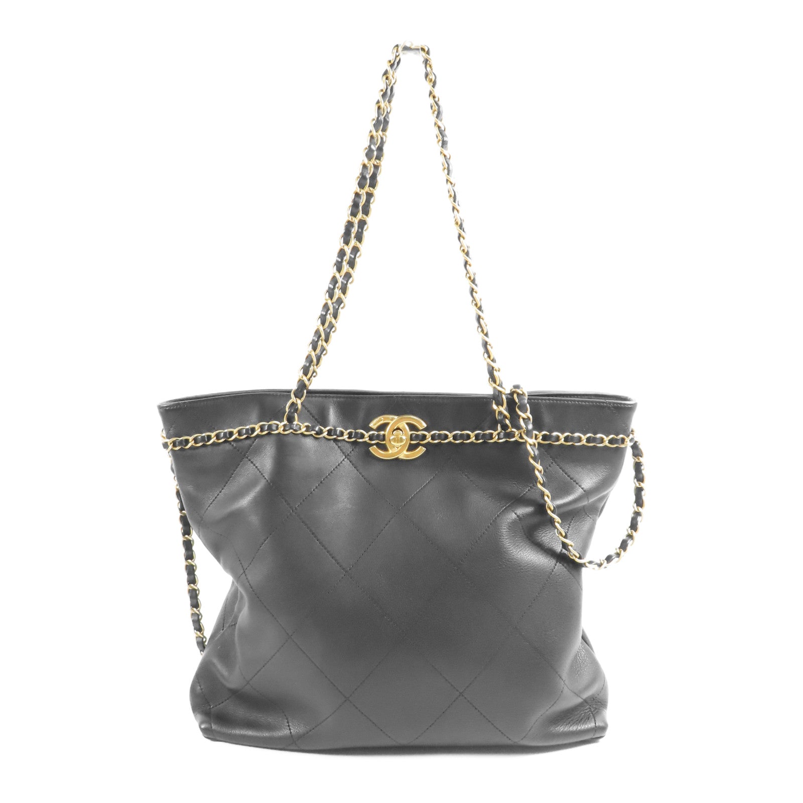 CHANEL 皮革Coco Mark金扣手挽肩背兩用袋