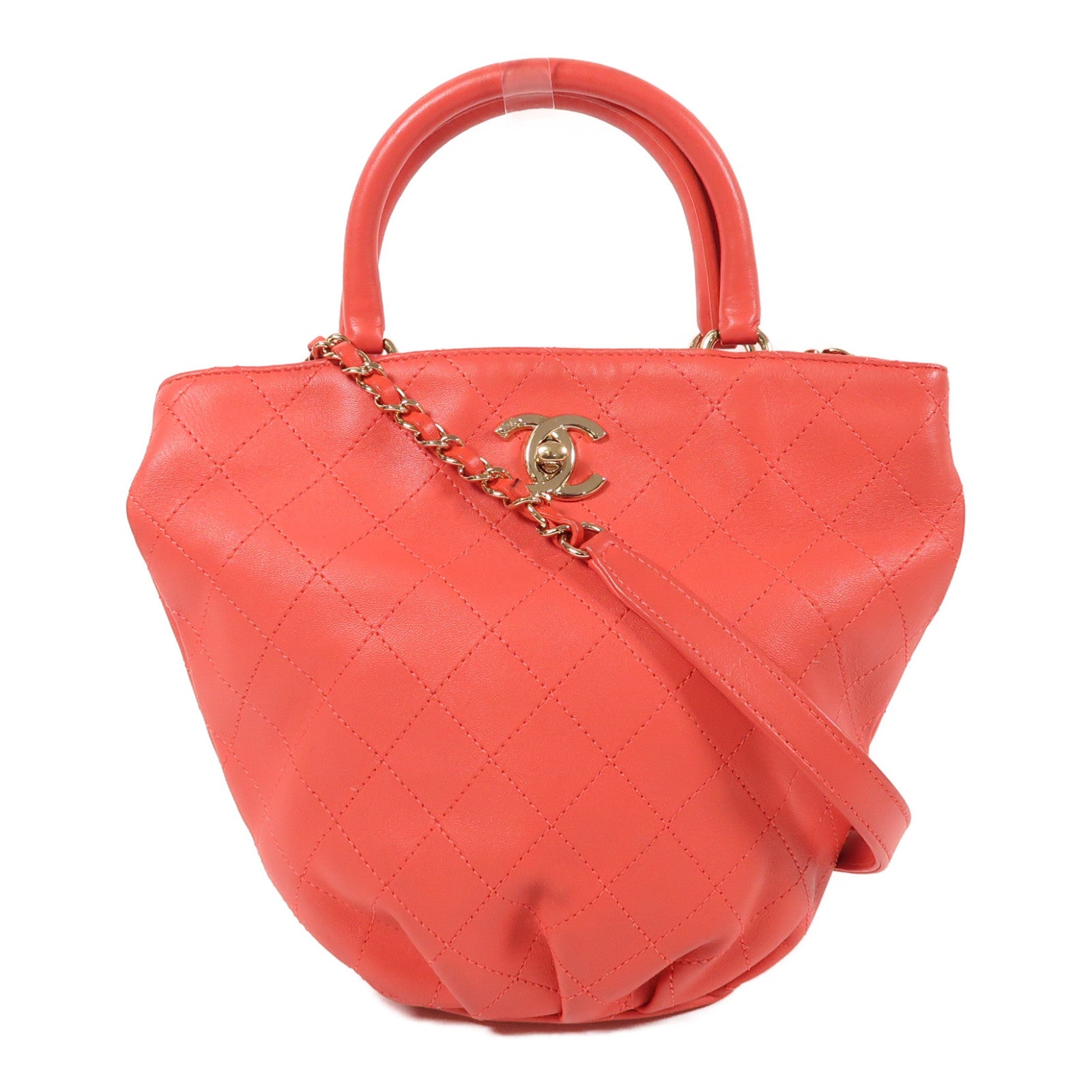 CHANEL 羊皮皮革2 Way Shoulder Bag金扣手挽肩背兩用袋紅色