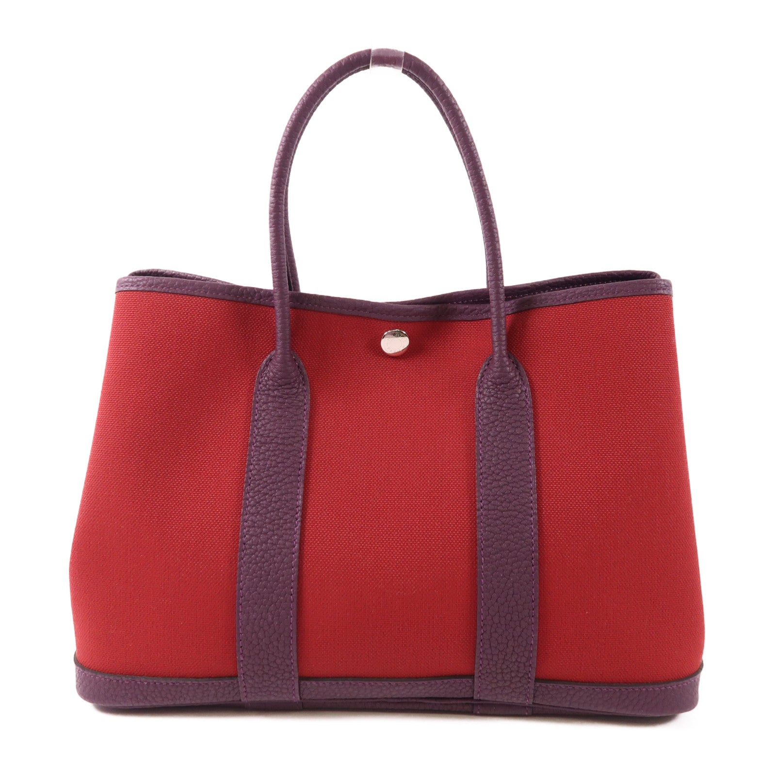 HERMES 帆布Garden Party TPM銀扣手挽袋Rouge Grenat
