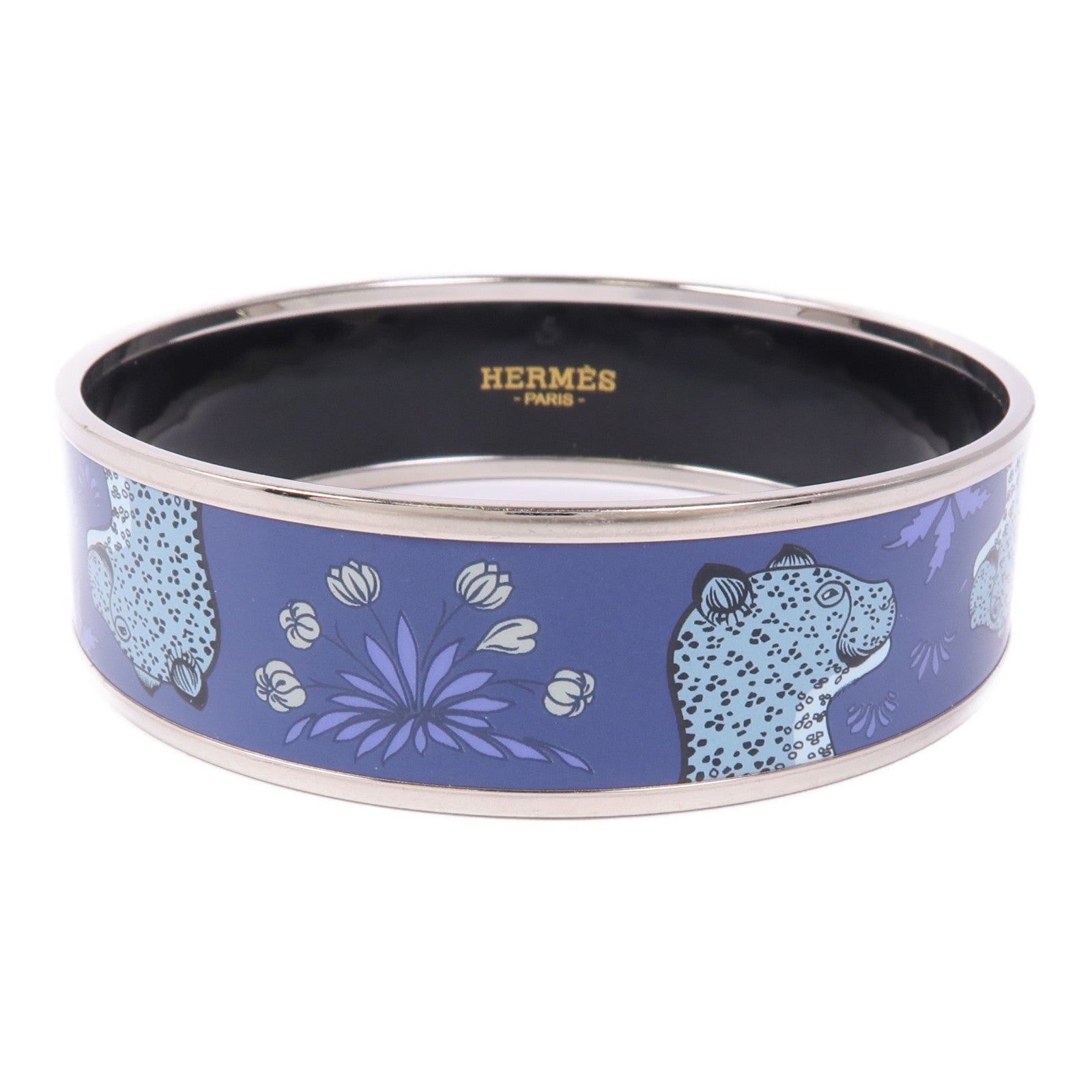 HERMES Blue Leopard Bracelet Metal Enamel Blue Black Silver
