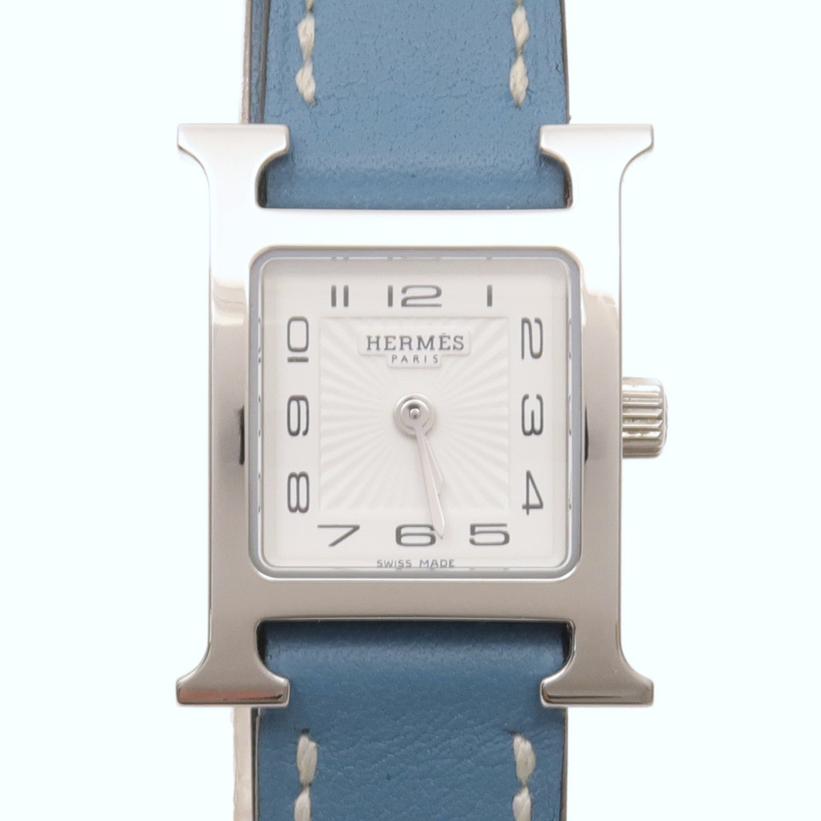 HERMES Heure H Watch不鏽鋼/皮革手錶石英機芯白色