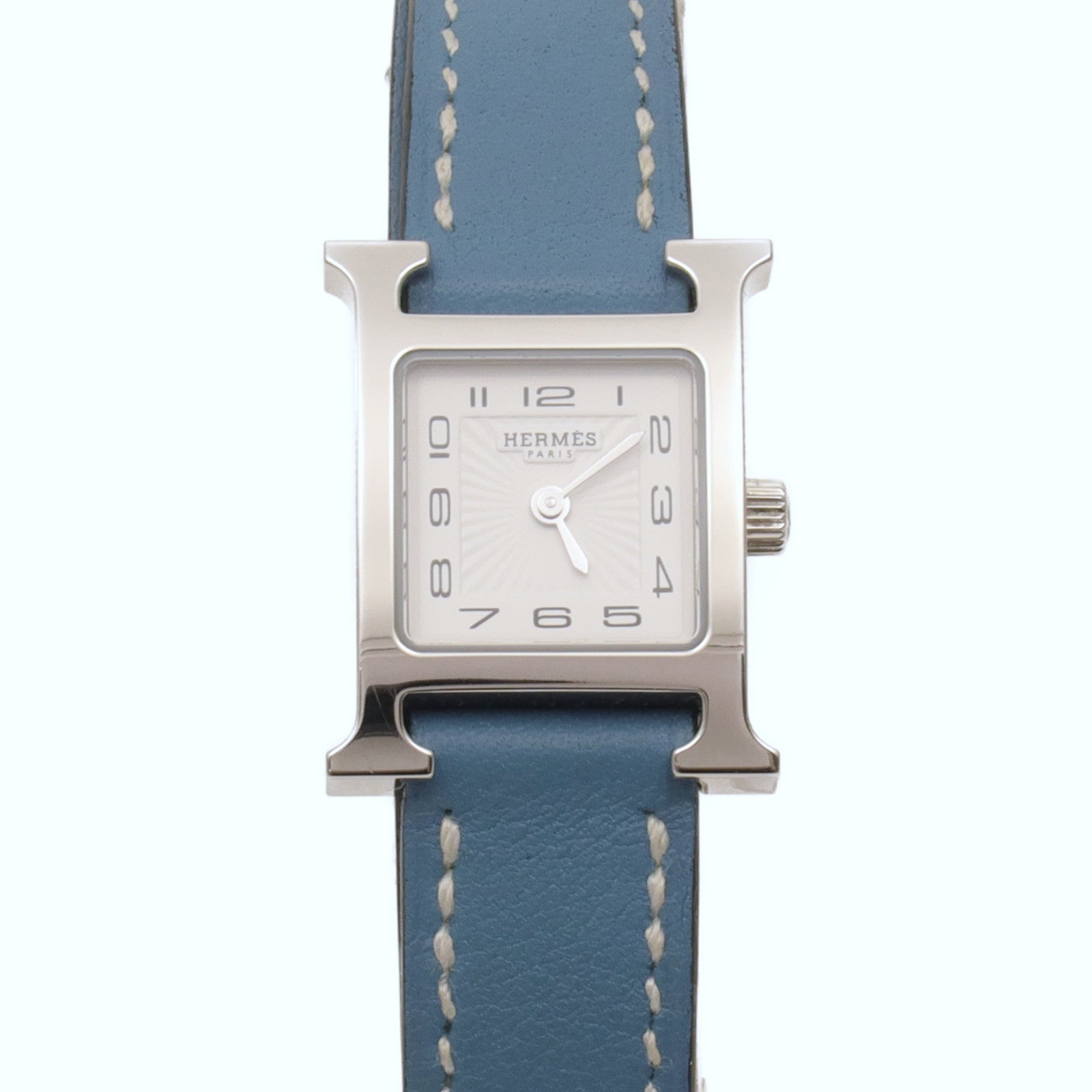 HERMES Heure H Watch不鏽鋼/皮革手錶石英機芯白色