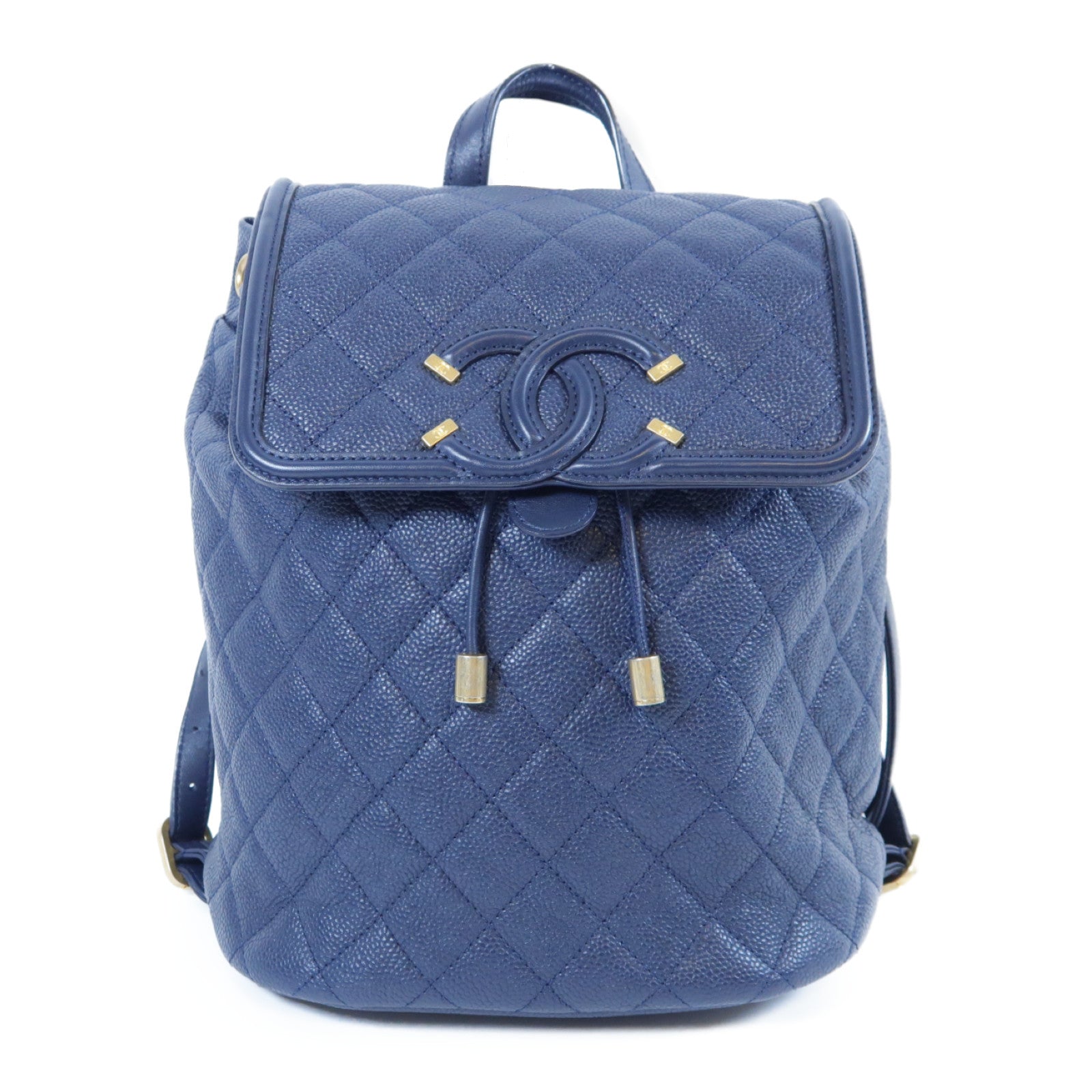 CHANEL 【激減優惠】菱格Caviar皮革Backpack金扣鏈帶背包藍色