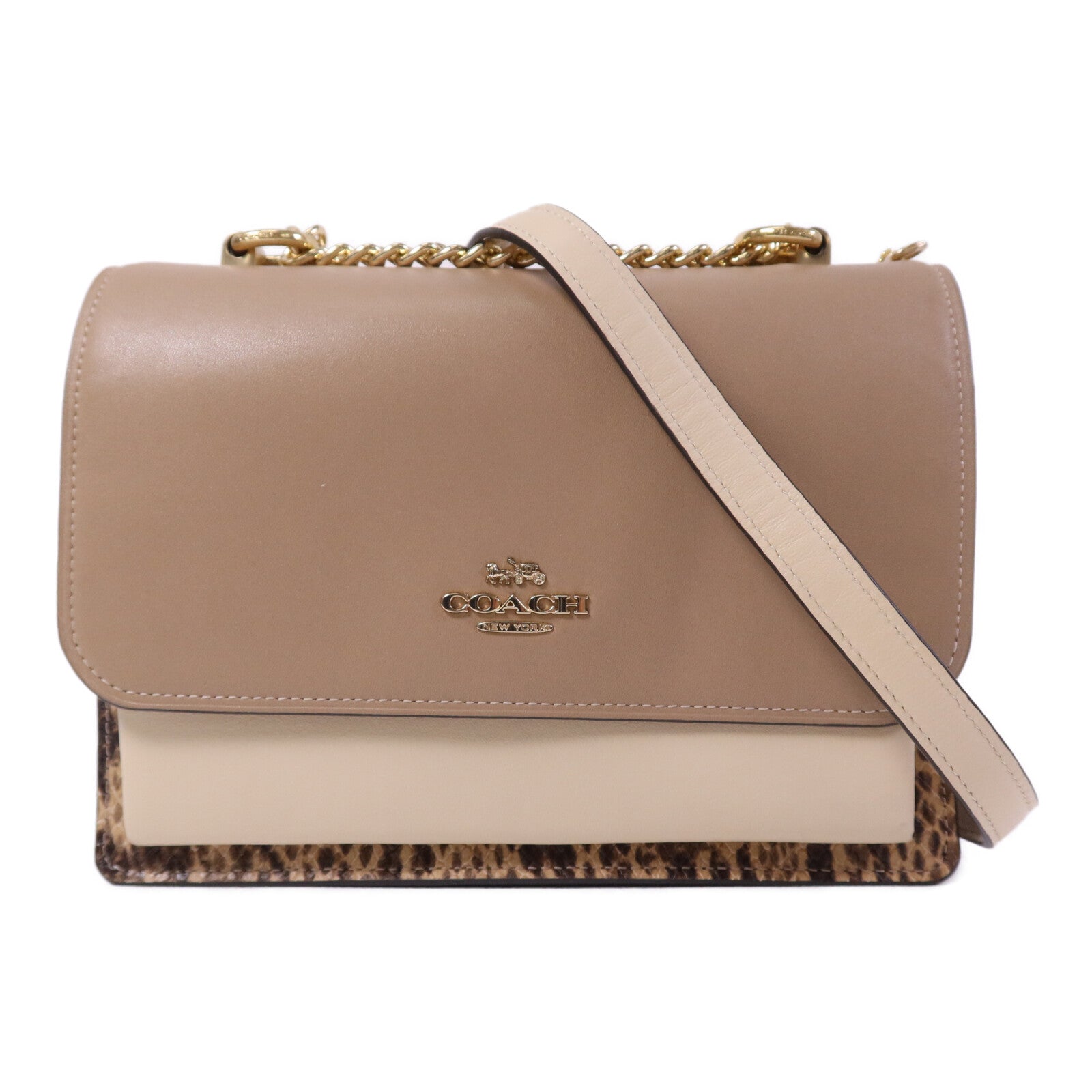 COACH 牛皮皮革Shoulder Bag金扣鏈帶肩背袋