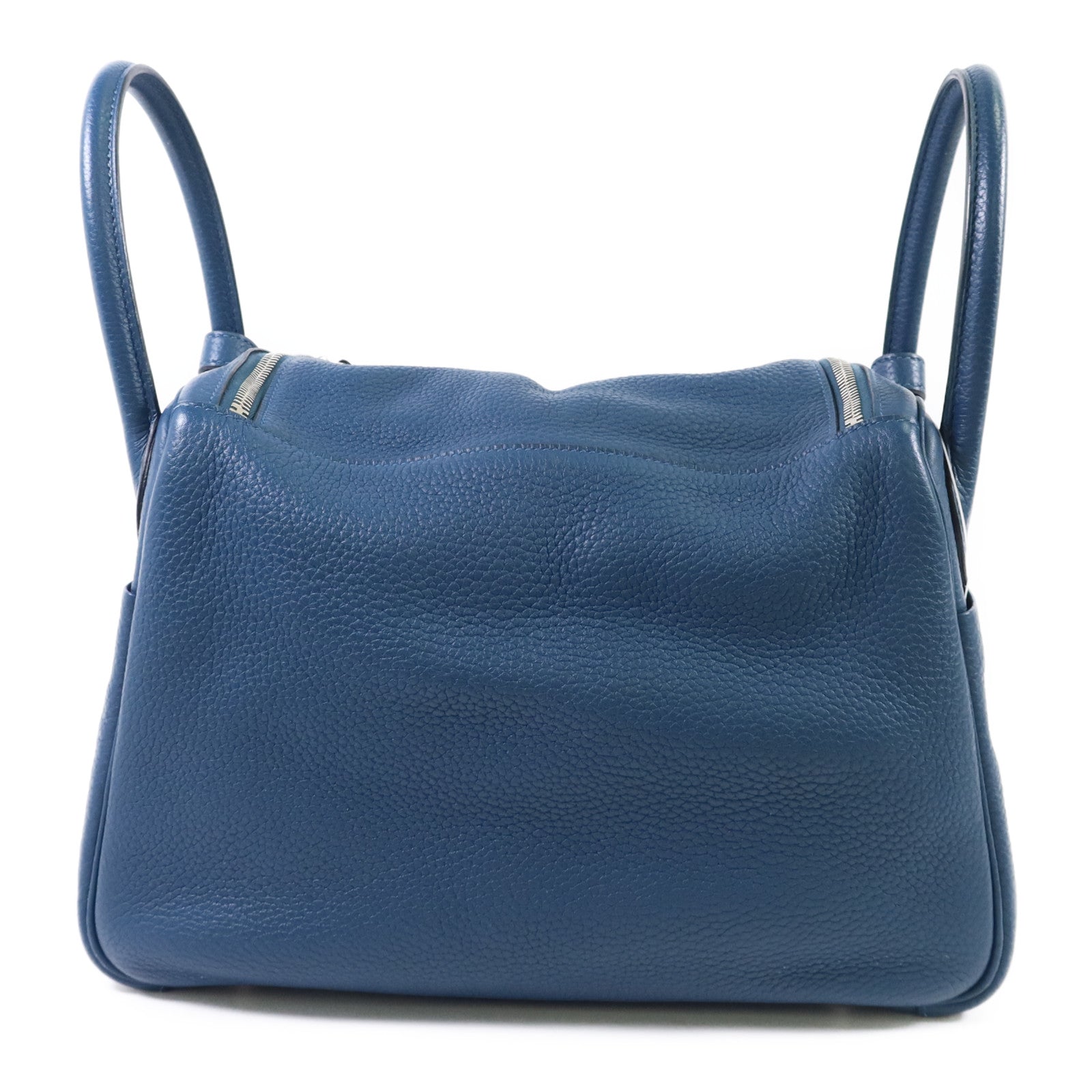 HERMES Clemence皮革Lindy 30銀扣手挽肩背兩用袋Bleu Jean