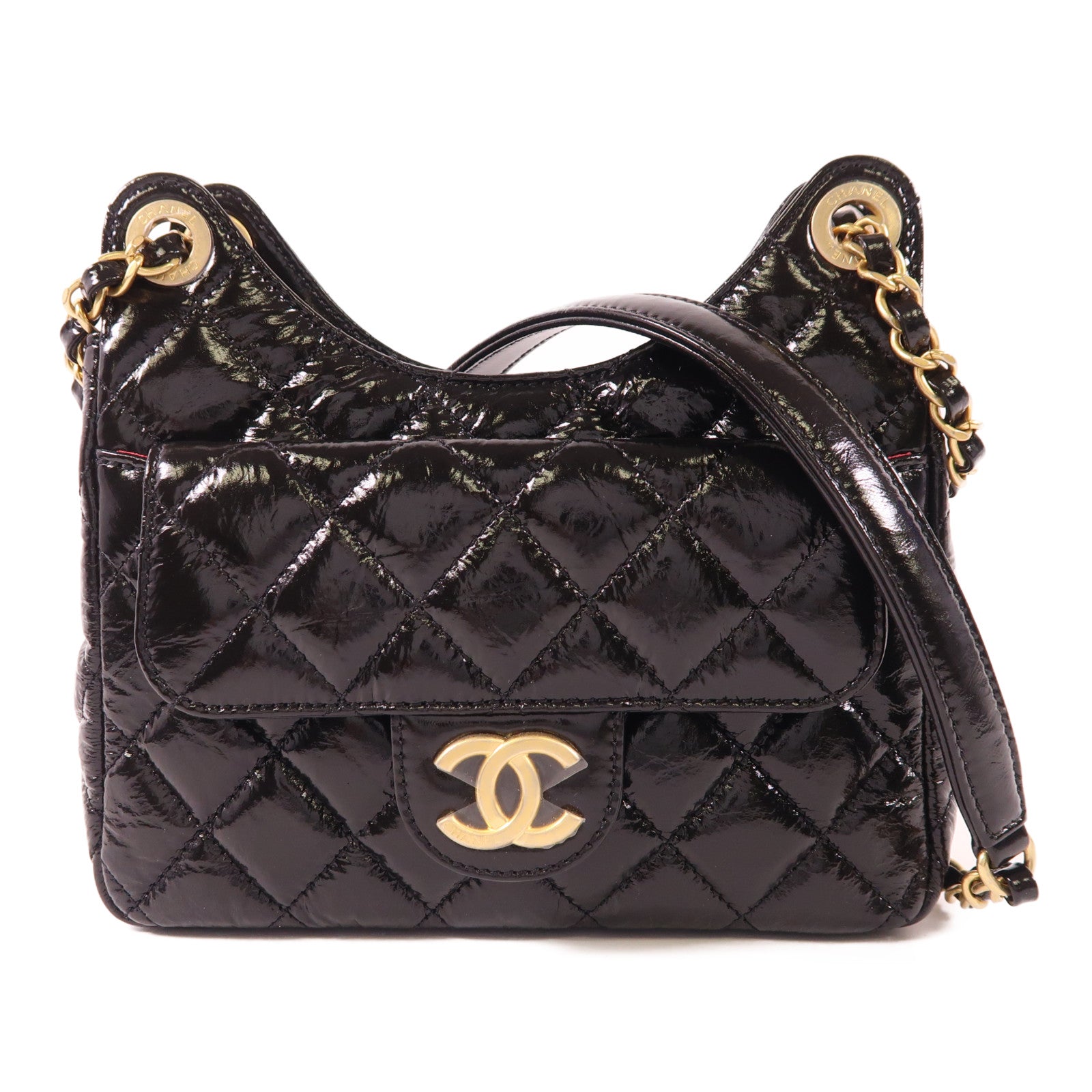 CHANEL【激減優惠】 皮革Hobo金扣鏈帶肩背袋