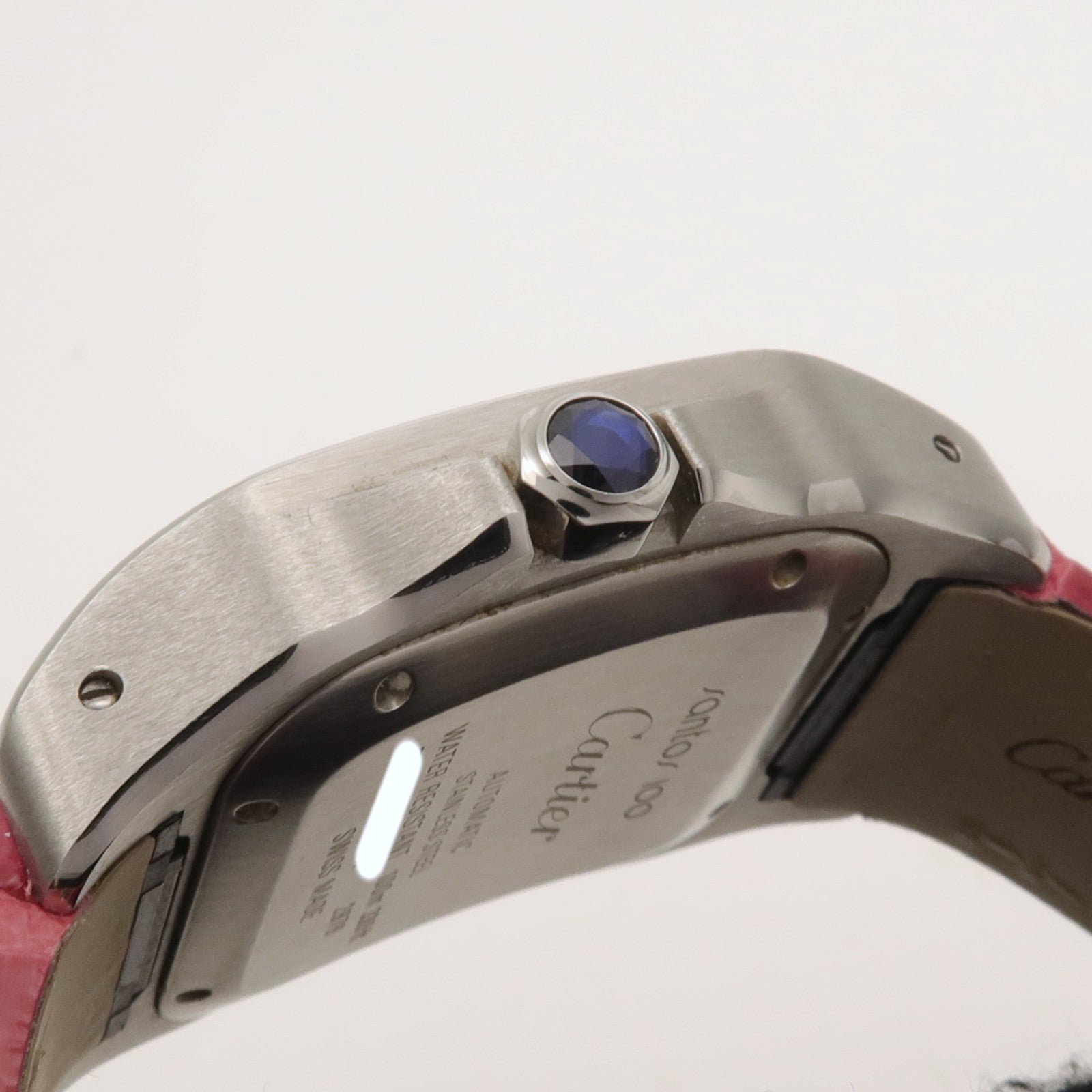 CARTIER Santos 100不鏽鋼/皮革手錶自動機芯白色