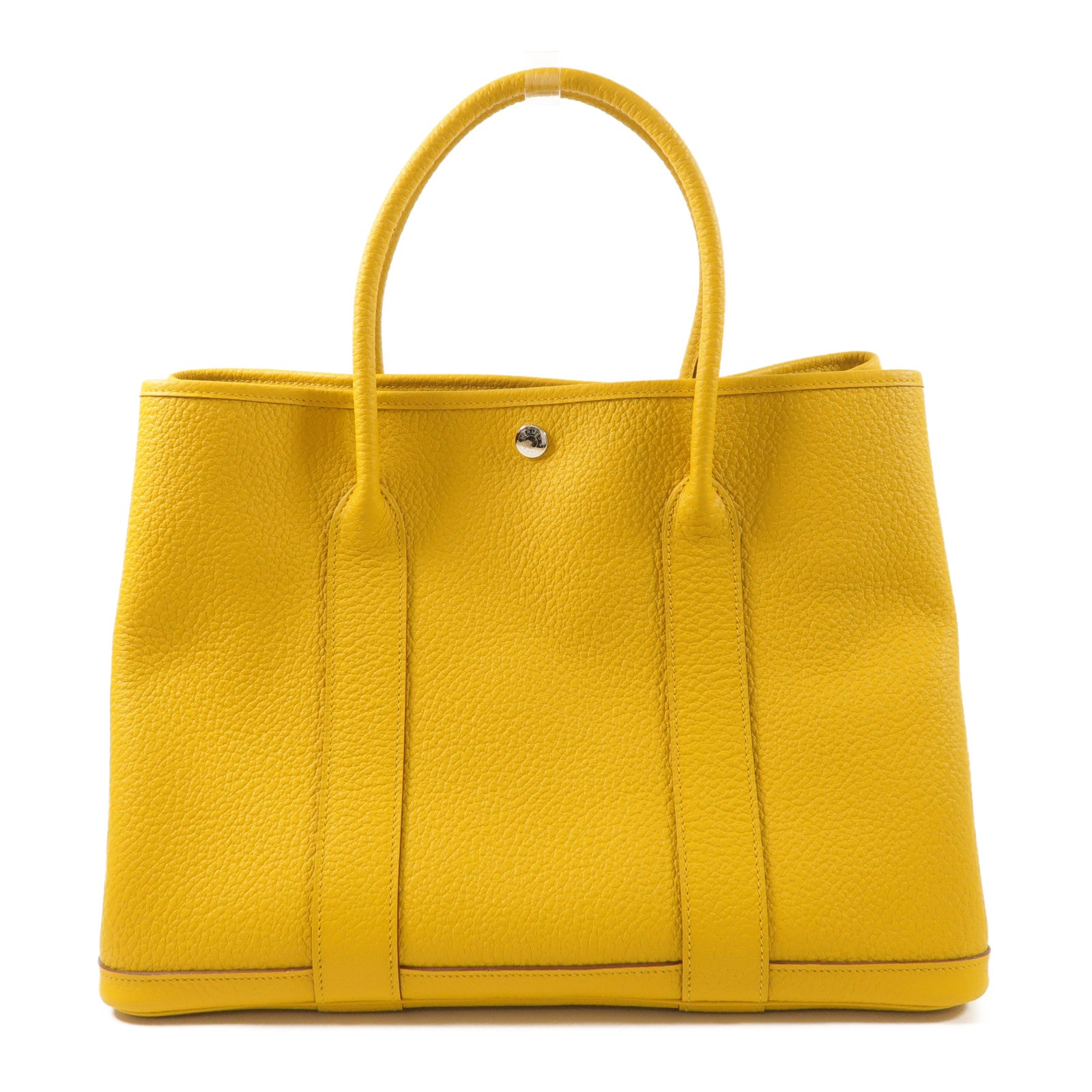HERMES Negonda皮革Garden Party PM銀扣手挽袋Jaune Ambre