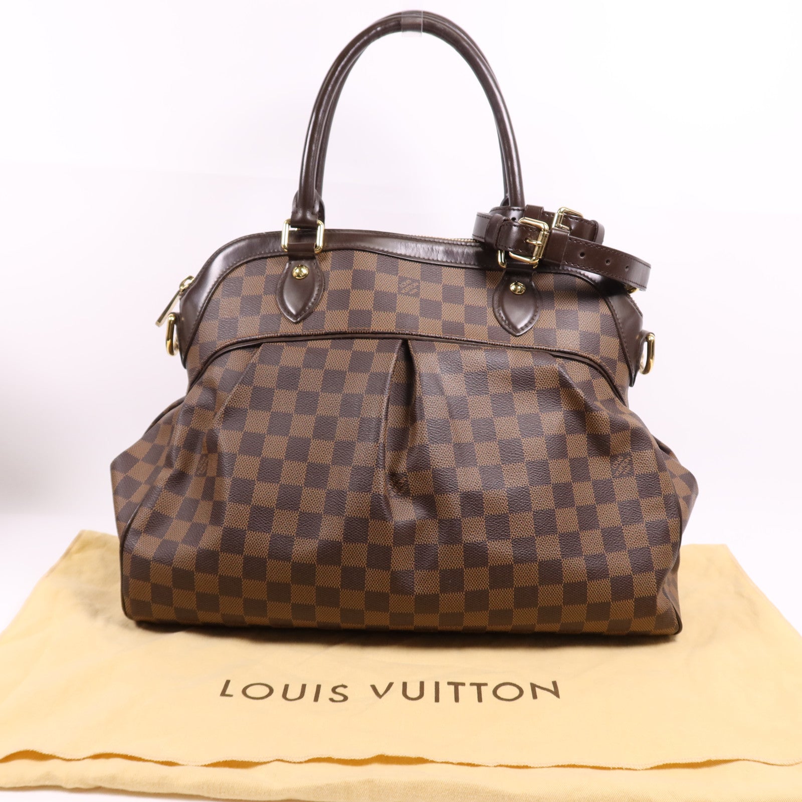 LOUIS VUITTON Damier Trevi GM金扣手挽肩背兩用袋棕色
