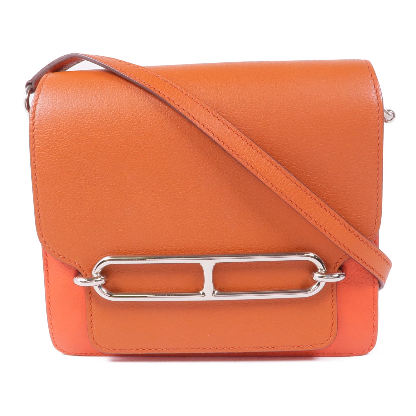 HERMES Evercolor皮革Roulis Mini銀扣肩背袋Capucine/Terre Battu