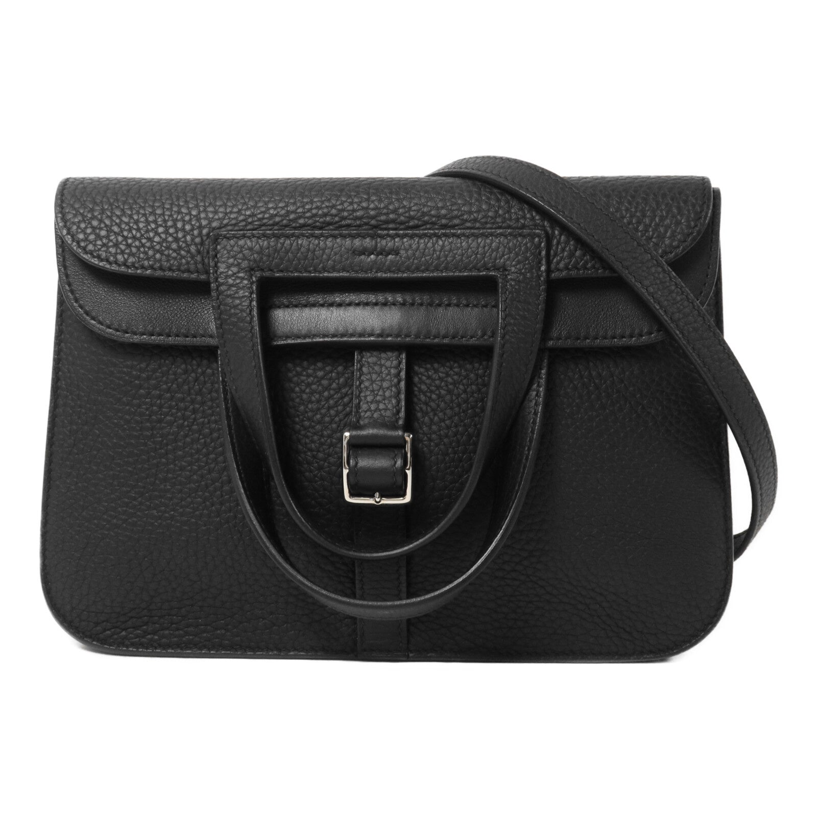 HERMES Clemence皮革Halzan 25手挽肩背兩用袋Noir