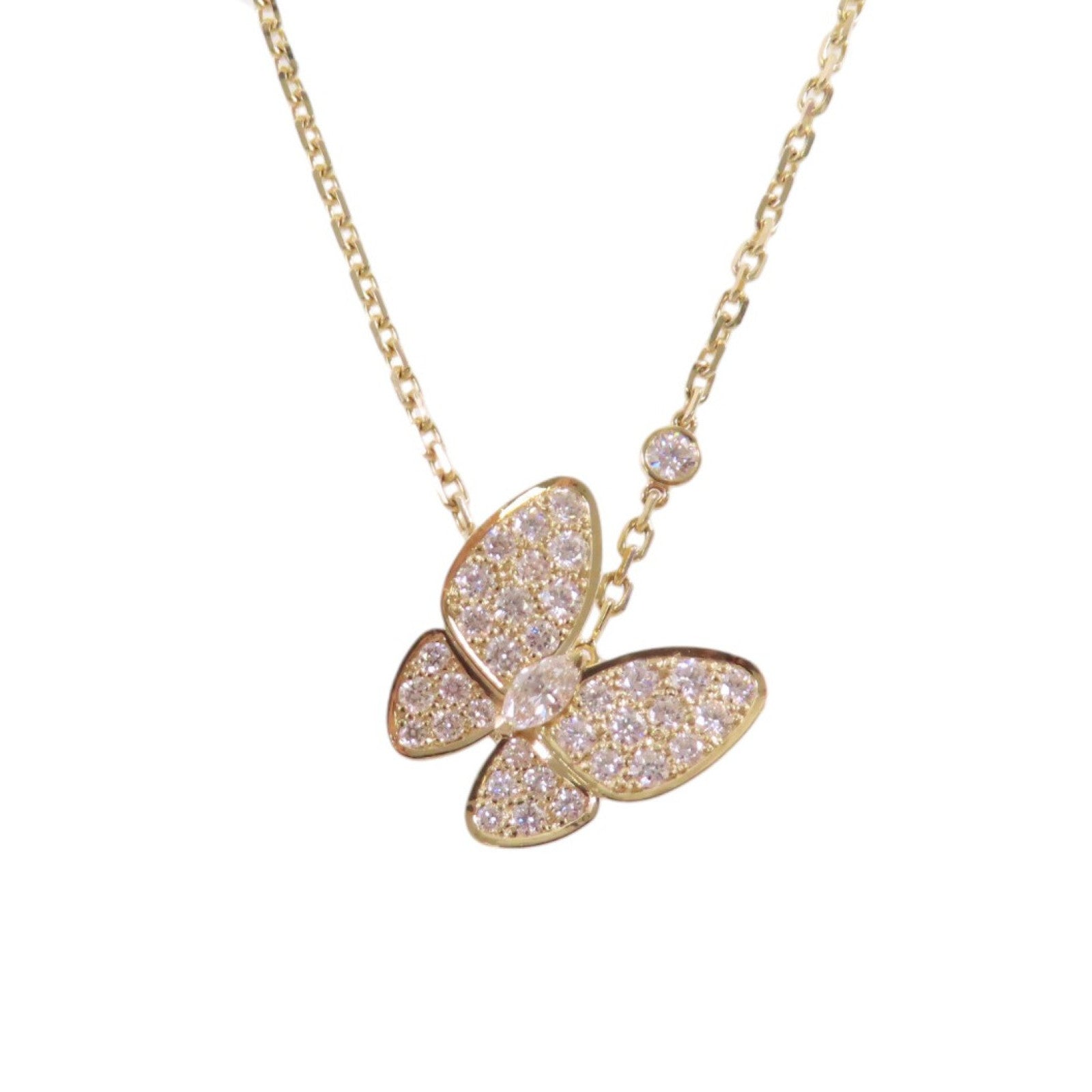 Van Cleef & Arpels 18K黃金/鑽石Two Butterfly Pendant Necklace金扣項鏈