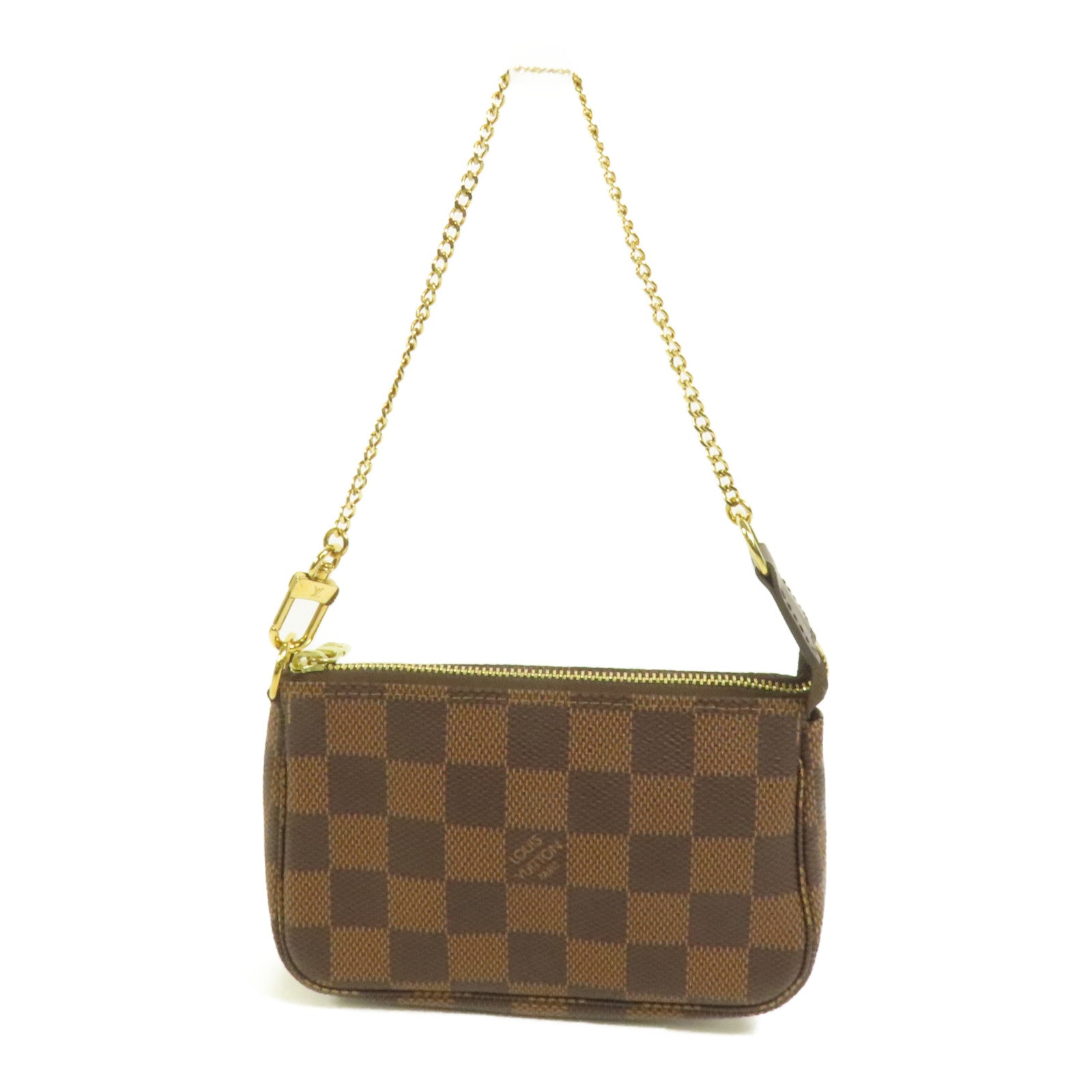 LOUIS VUITTON Damier Mini Pochette Accessories金扣鏈帶手挽袋