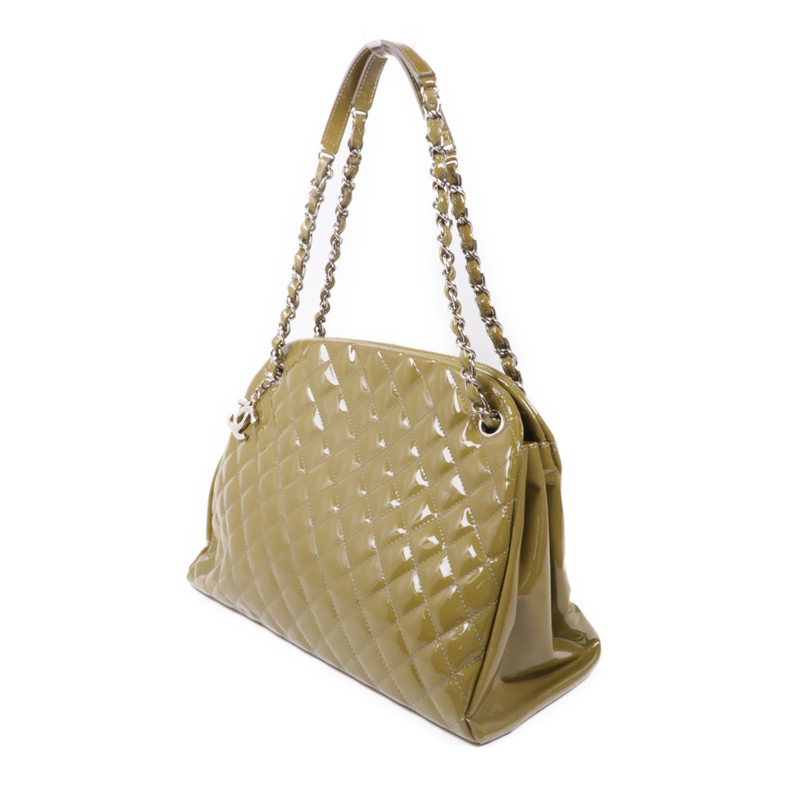 CHANEL 漆皮皮革Chain Shoulder銀扣鏈帶肩背袋