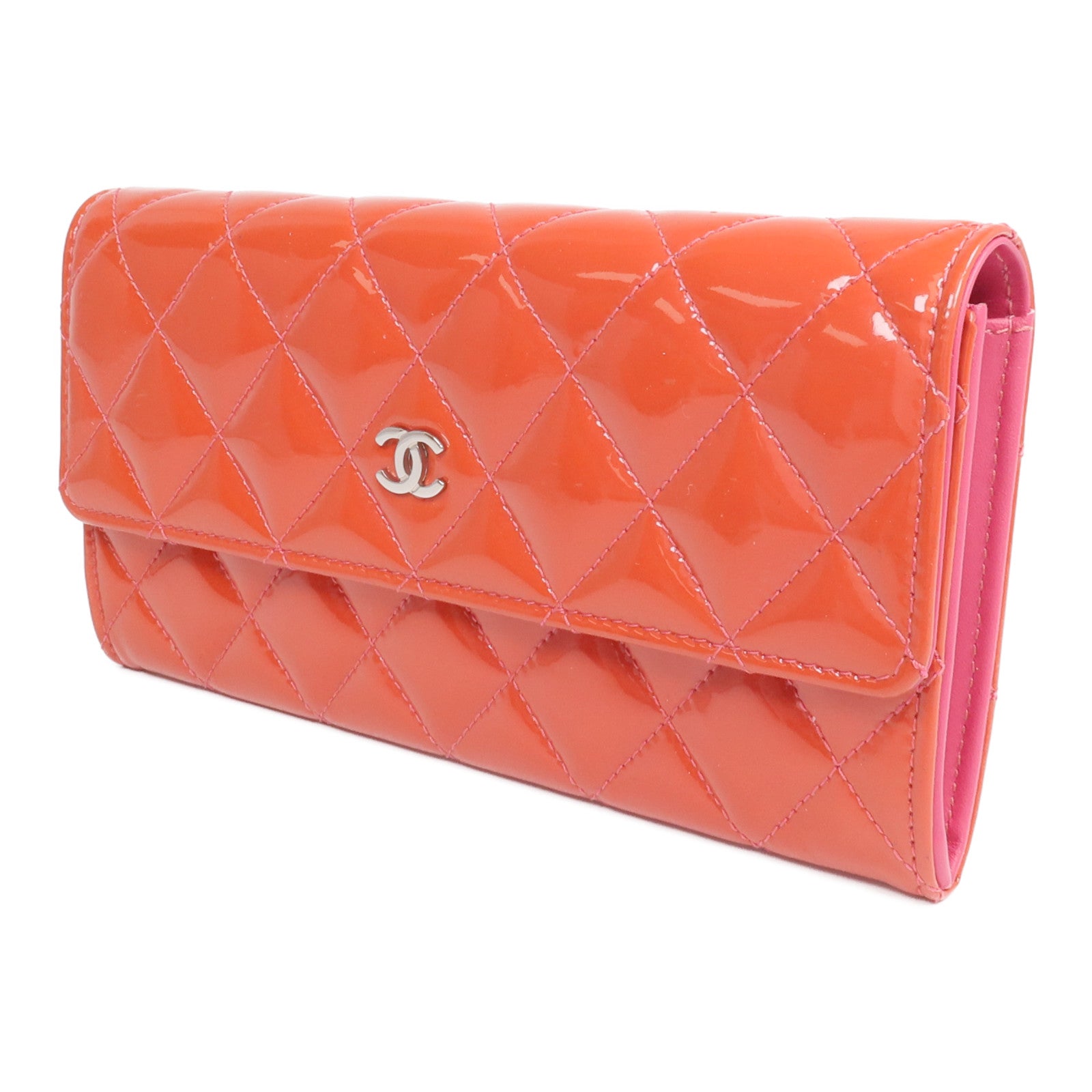 CHANEL 【激減優惠】漆皮皮革Long Wallet銀扣長錢包