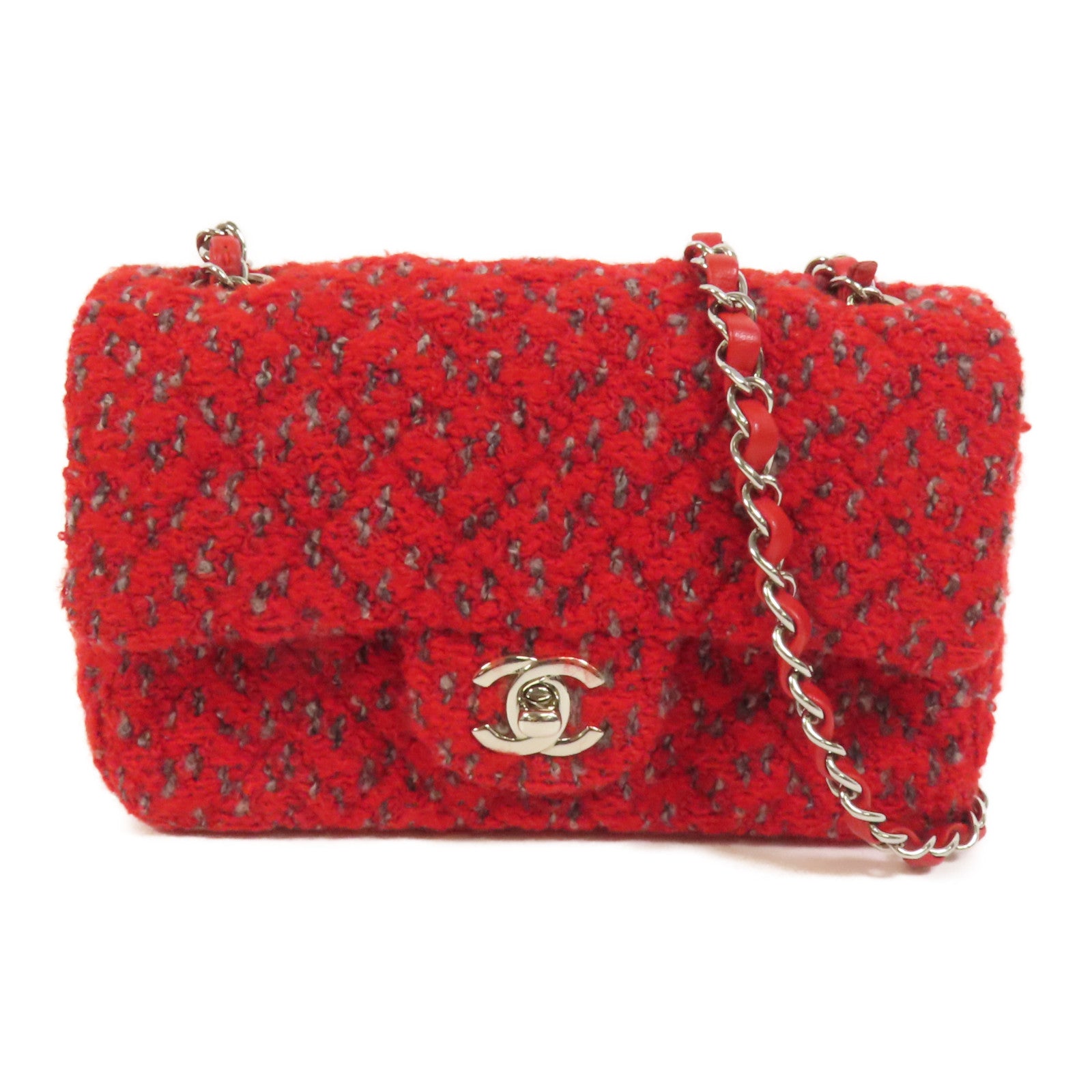 CHANEL Tweed Mini Classic 20銀扣鏈帶肩背袋