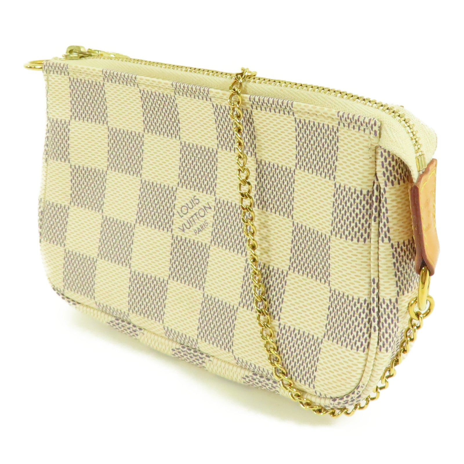 LOUIS VUITTON Damier Azur Mini Pochette Accessories金扣鏈帶手挽袋