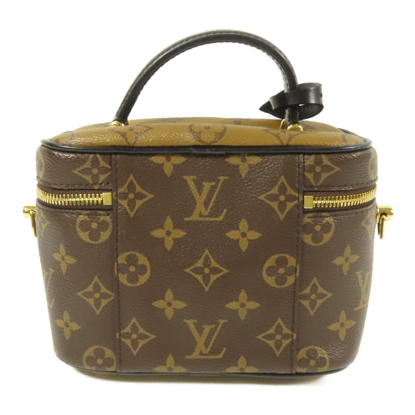 LOUIS VUITTON Monogram Reverse Vanity PM金扣手挽肩背兩用袋棕色