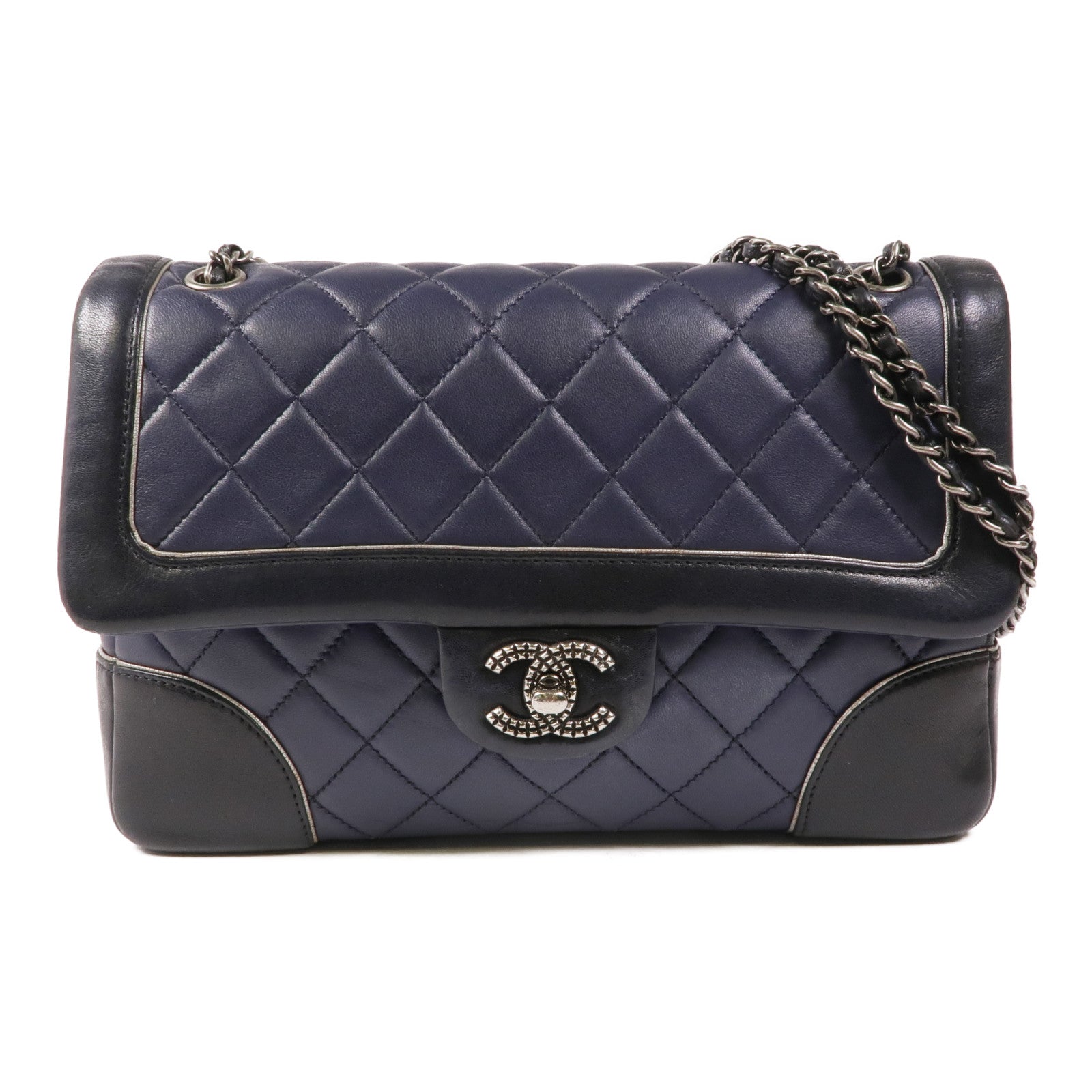 CHANEL 羊皮皮革Chain Shoulder銀扣鏈帶肩背袋