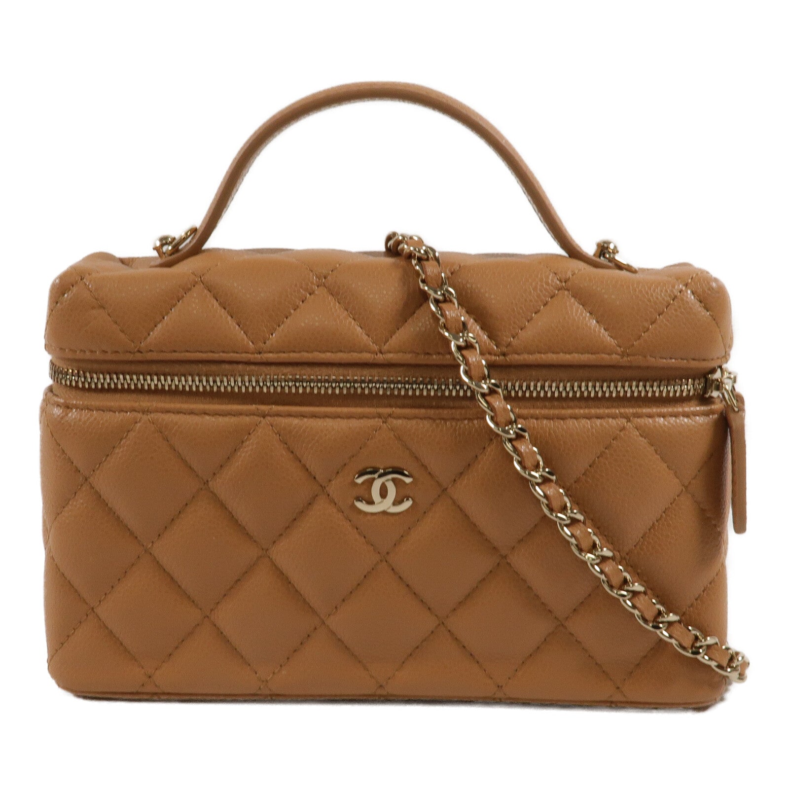 CHANEL 牛皮皮革LP Vanity Case鏈帶手挽肩背兩用袋