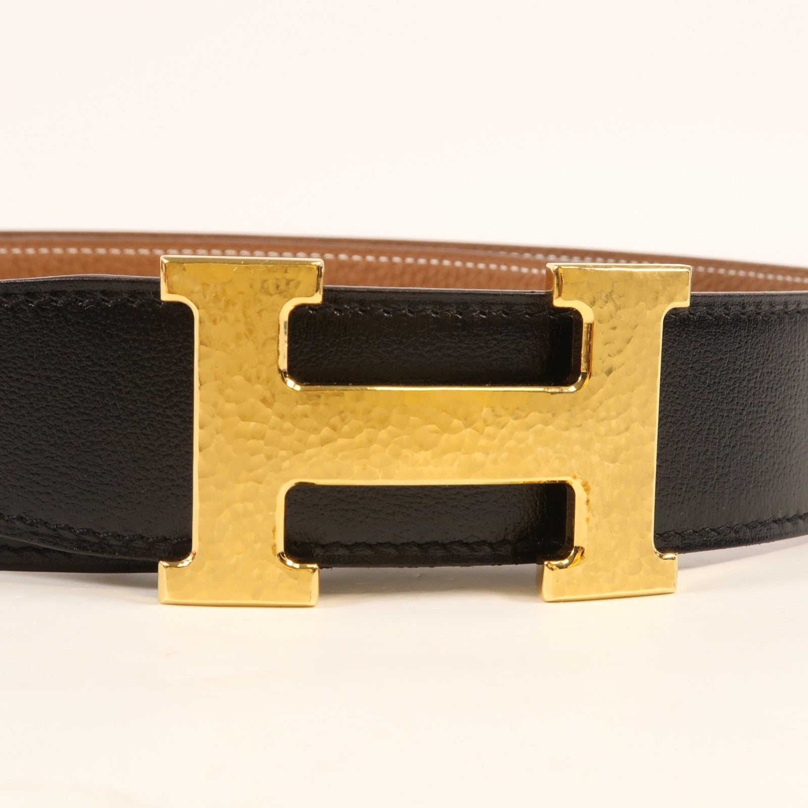 HERMES Clemence皮革H Belt金扣皮帶Noir